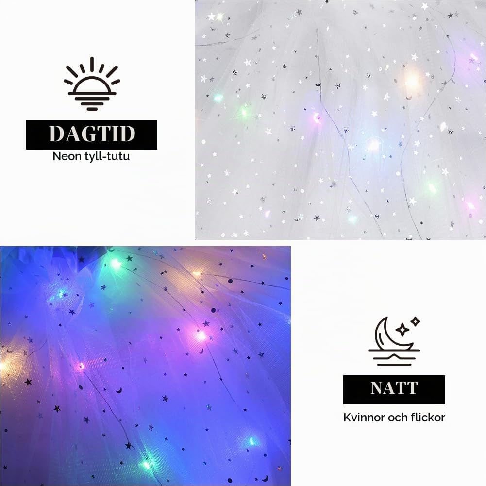 Detalle 1 de URAQT LED-tyllkjol för vuxna, 40 cm, tre lager och elastisk midja