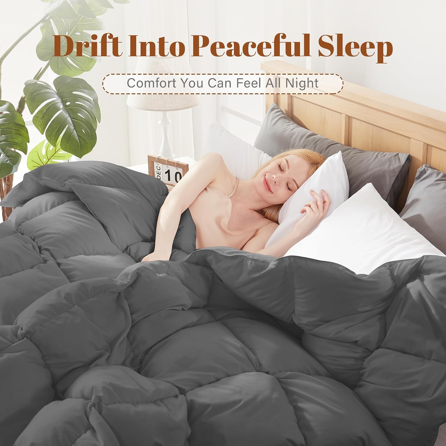 Detalle de Cosybay Queen Feather and Down Fiber Comforter Insert, Cotton Shell, Medium Warmth