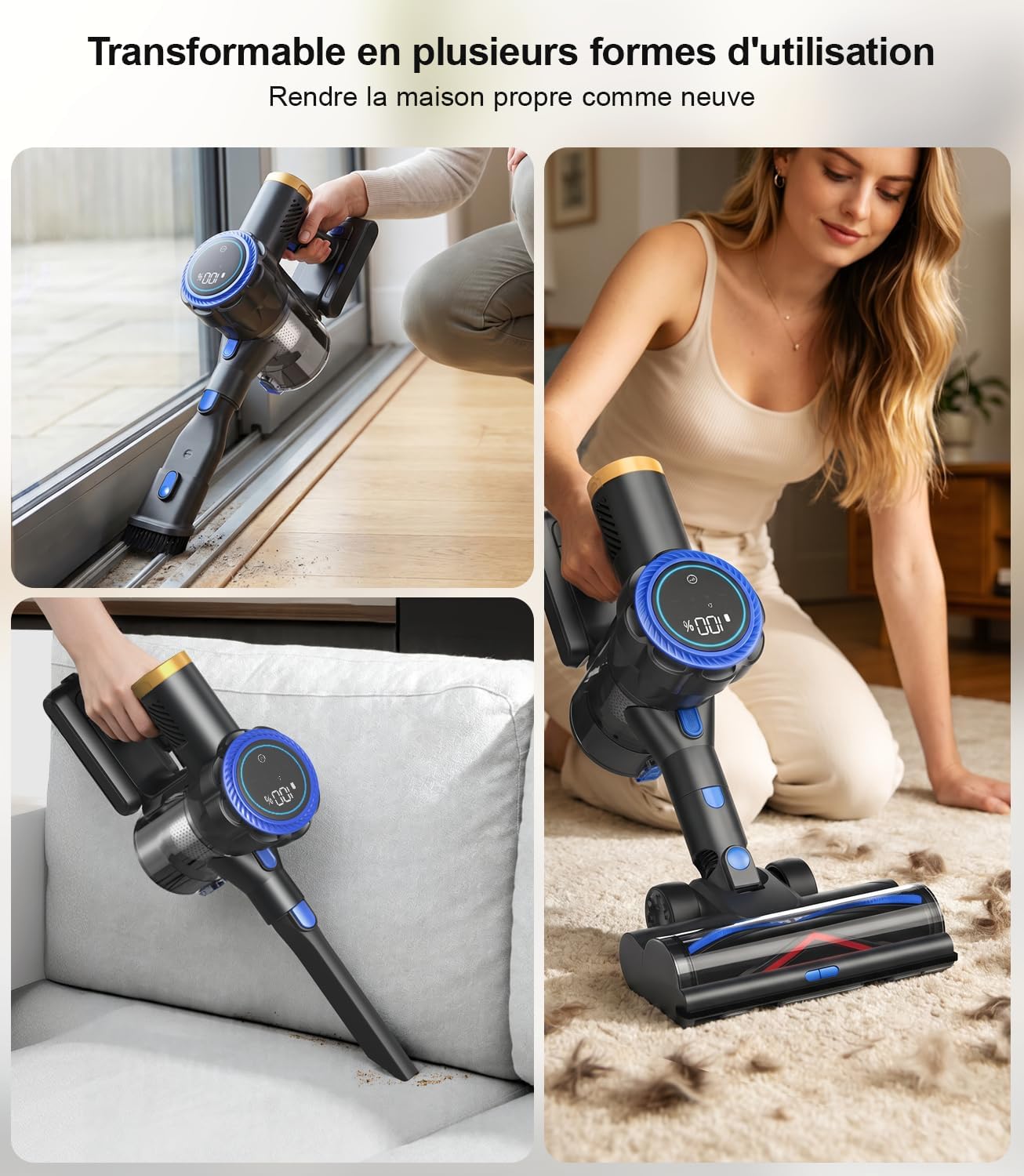 Detalle de Ginaray Aspirateur Balai sans Fil – Puissant, silencieux et polyvalent pour les poils d’animaux