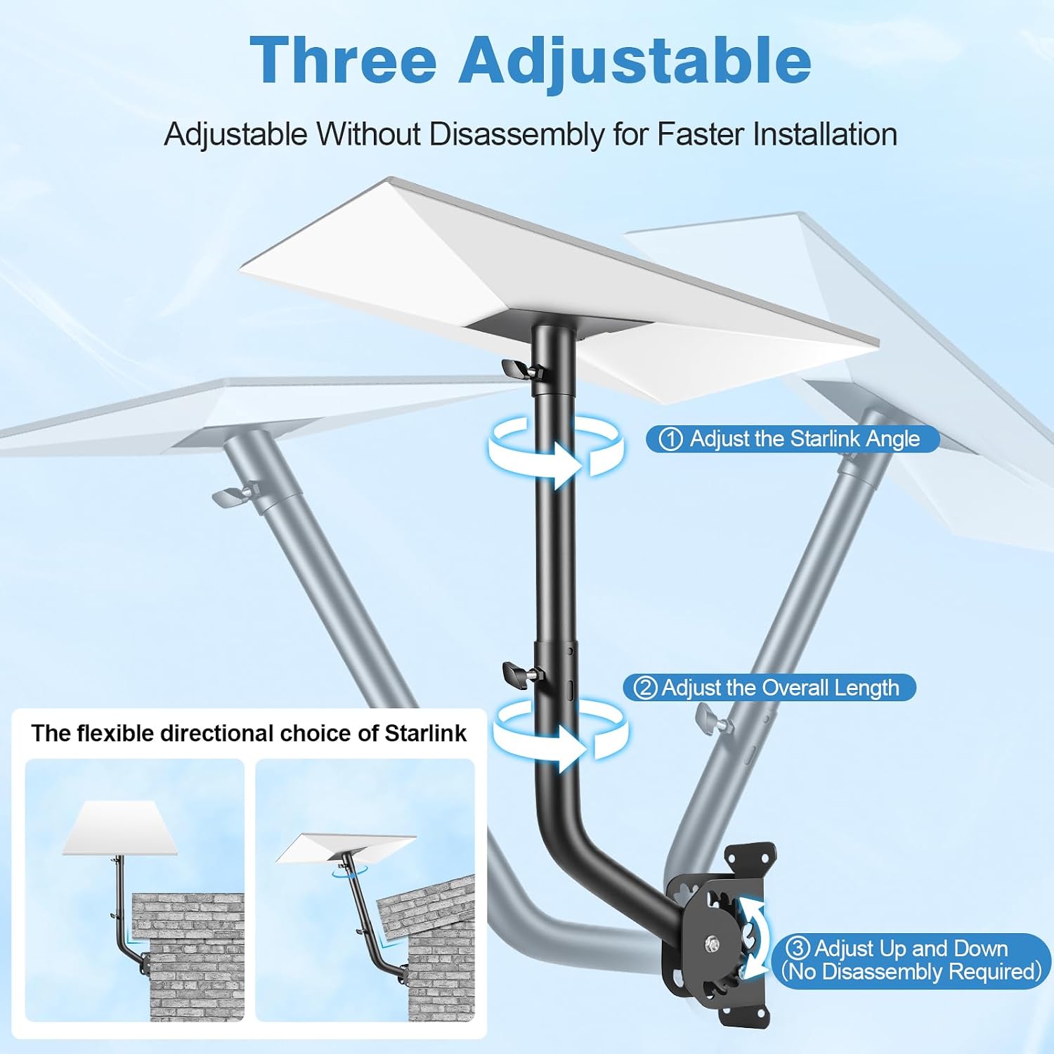Detalle de Starlink Mount with Extension-Adjust Angle Without Disassembly | Gen 3 Roof/Wall Mount (Black)