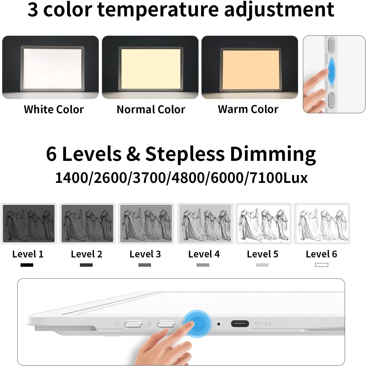 Thumbnail 2 de TOHETO Lavagna luminosa ricaricabile A4 con supporto pieghevole integrato – grande efficienza per Diamond Art e tracing