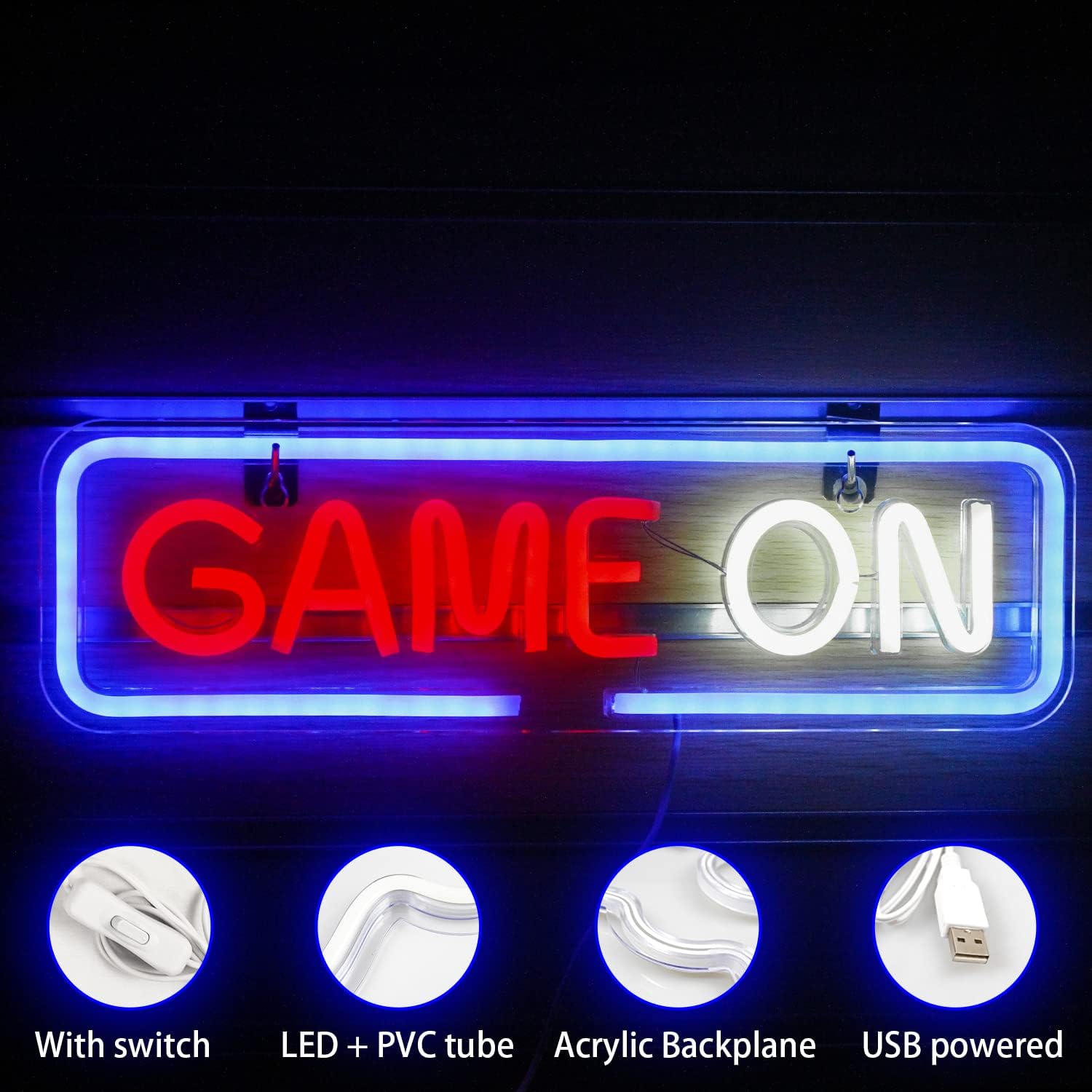 Detalle de Game On Letrero de neón para salas de juego