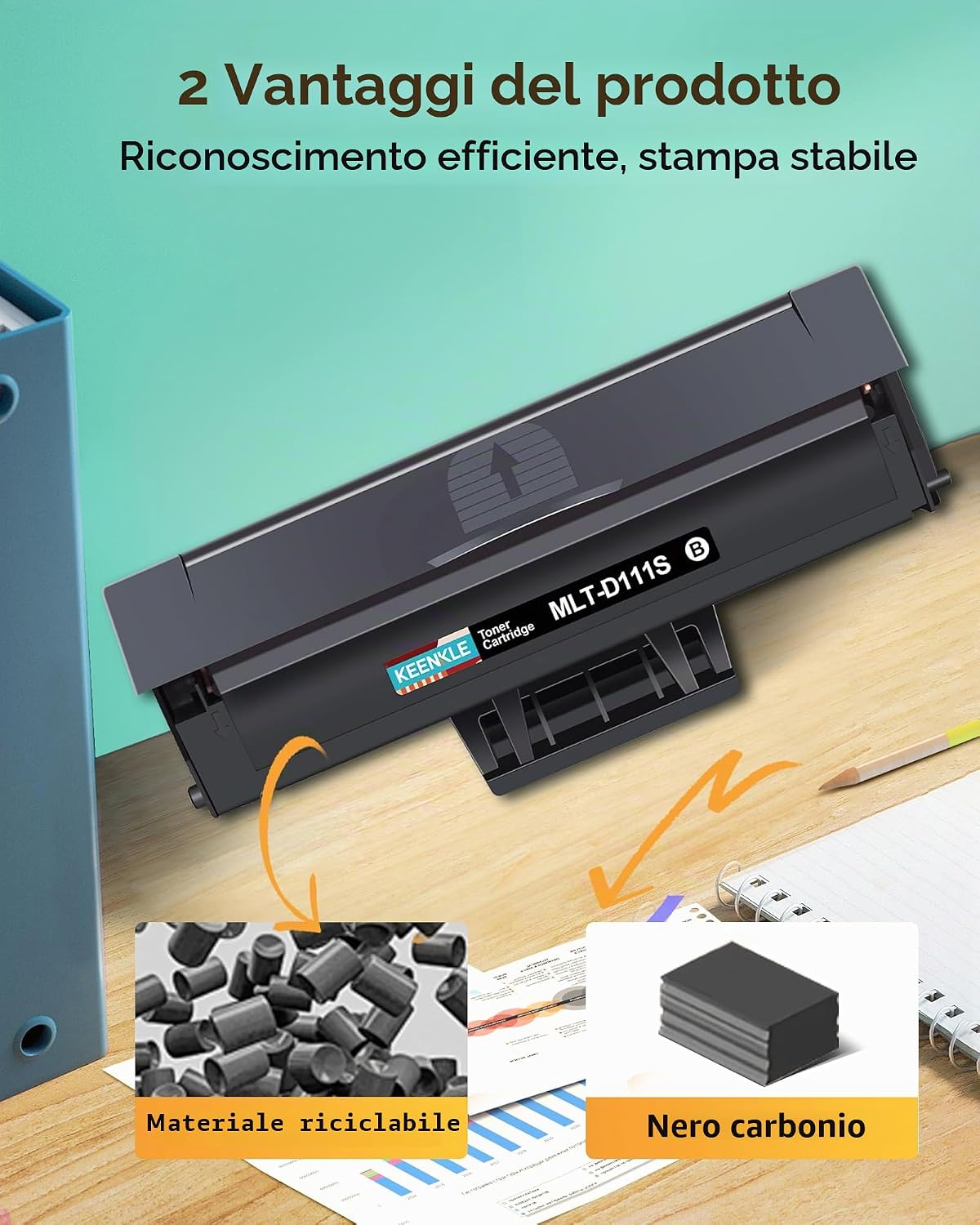 Detalle de KEENKLE MLT-D111S Toner Compatibile per Samsung: 2 pezzi nero per serie Xpress e M2070/M2020/M2026/M2078