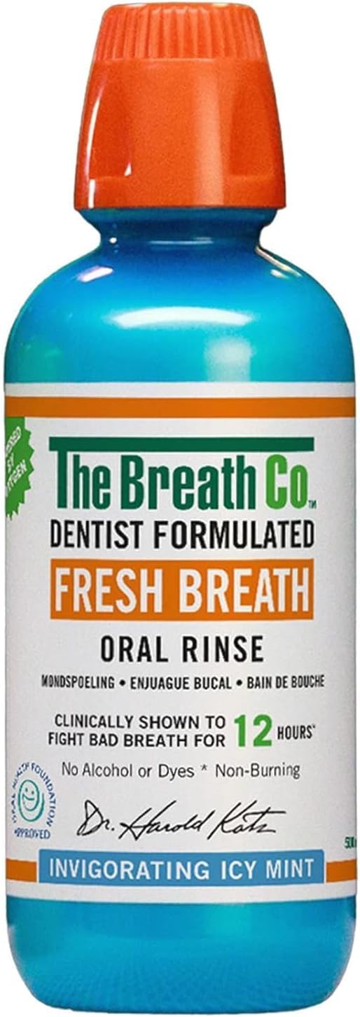 Detalle de The Breath Co. Alcohol Free Mouthwash: Dentist Formulated Rinse for 12 Hours of Fresh Breath (Icy Mint, 500 ml)