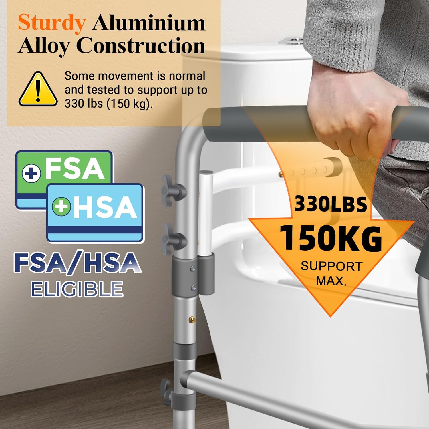 Detalle de DePango Rails de sécurité réglables pour toilettes avec poignées au-dessus du siège (pour personnes âgées et handicapées)