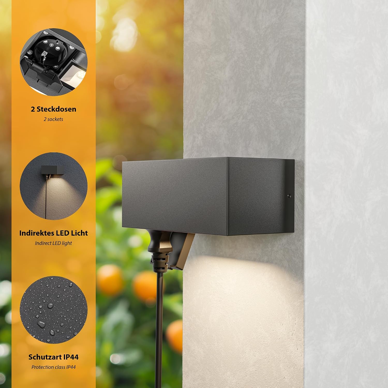 Detalle de ledscom.de Presa a muro WAST per esterni IP44 con downlight LED 430 lm (antracite, bianco caldo) incluse