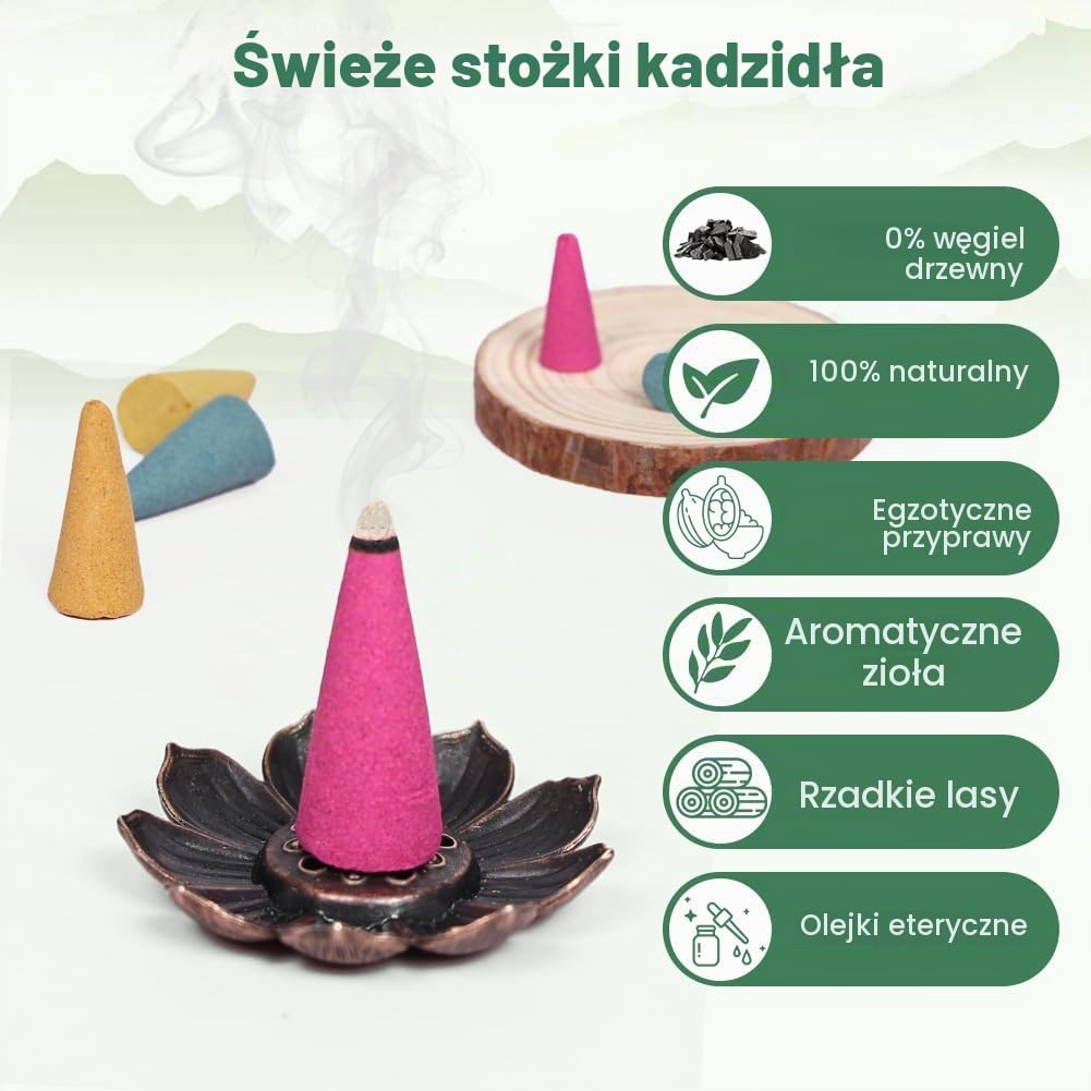 Detalle de AUAUY 120 stożków kadzidlanych – 6 zapachów i podstawka