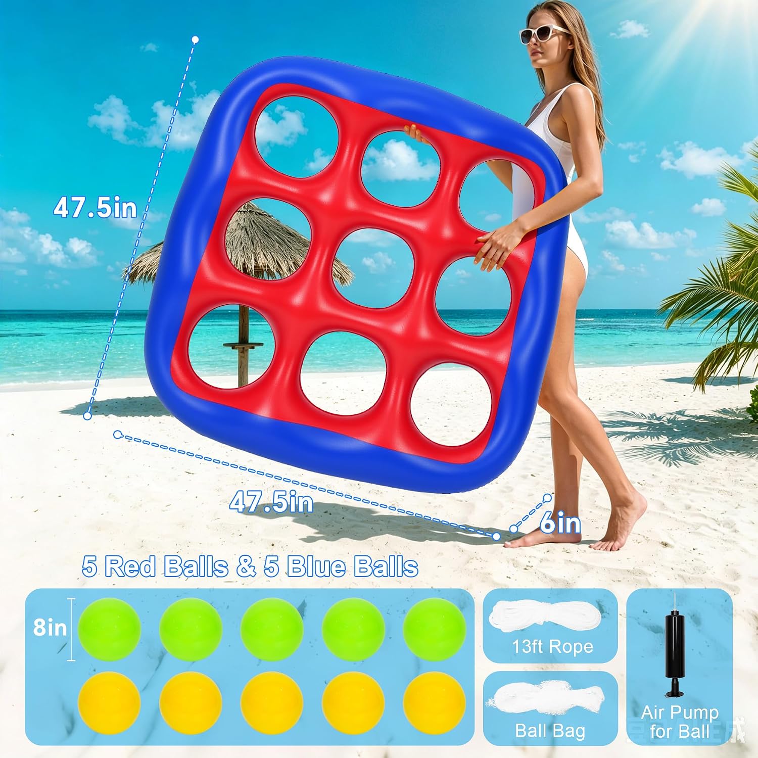 Thumbnail 1 de Hayiwel Pool Games Set: Inflatable Tic-Tac-Toe with Weighted Balls for 2–10 Players