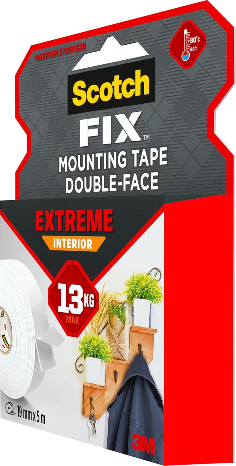 Thumbnail 3 de Scotch-Fix Ruban de Fixation Extrême Double Face – 19 mm x 5 m, blanc, 3M, intérieur, jusqu’à 13 kg