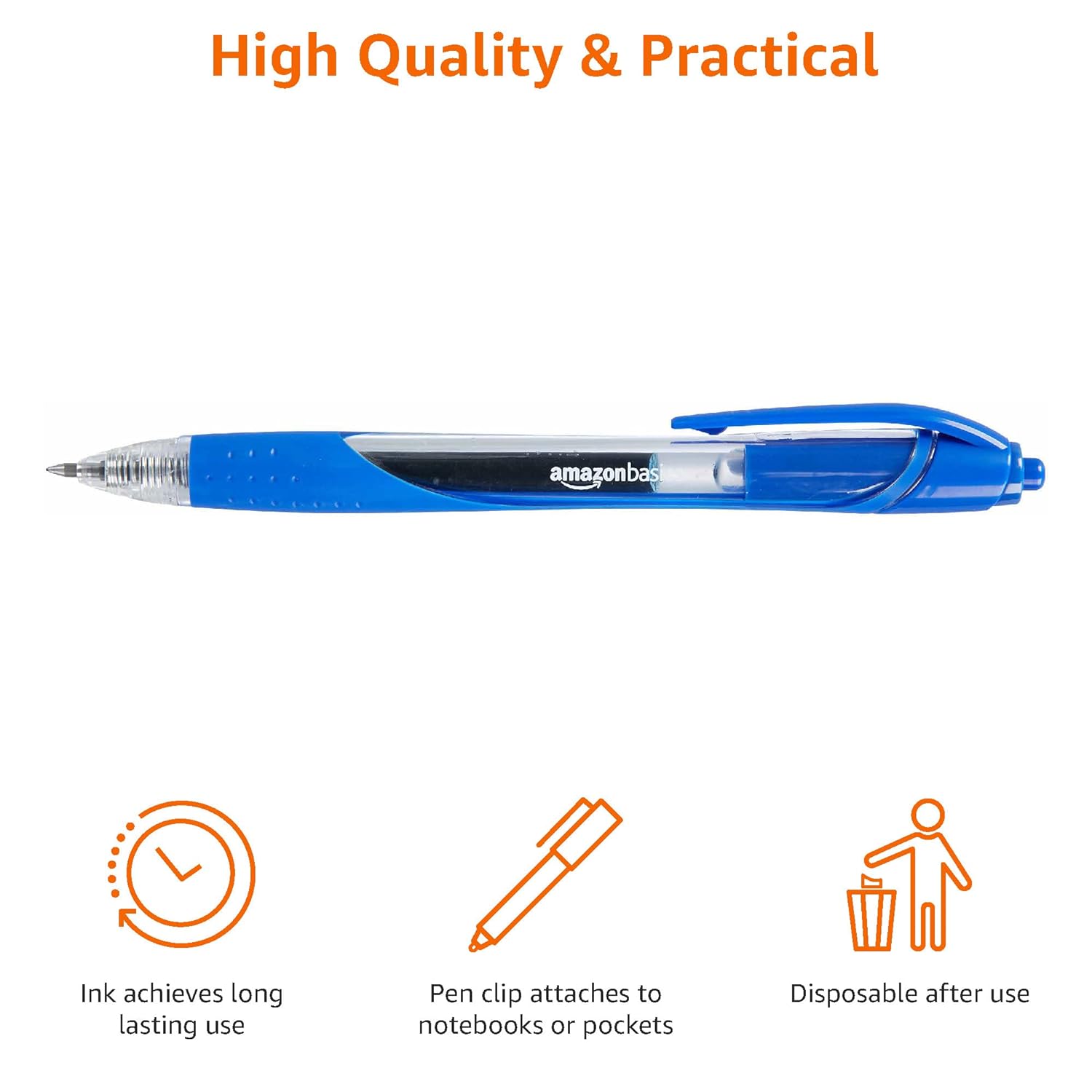 Detalle de Amazon Basics Penne a scatto con inchiostro gel blu, punta fine 0,7 mm – 12 pezzi (confezione da 1) IT