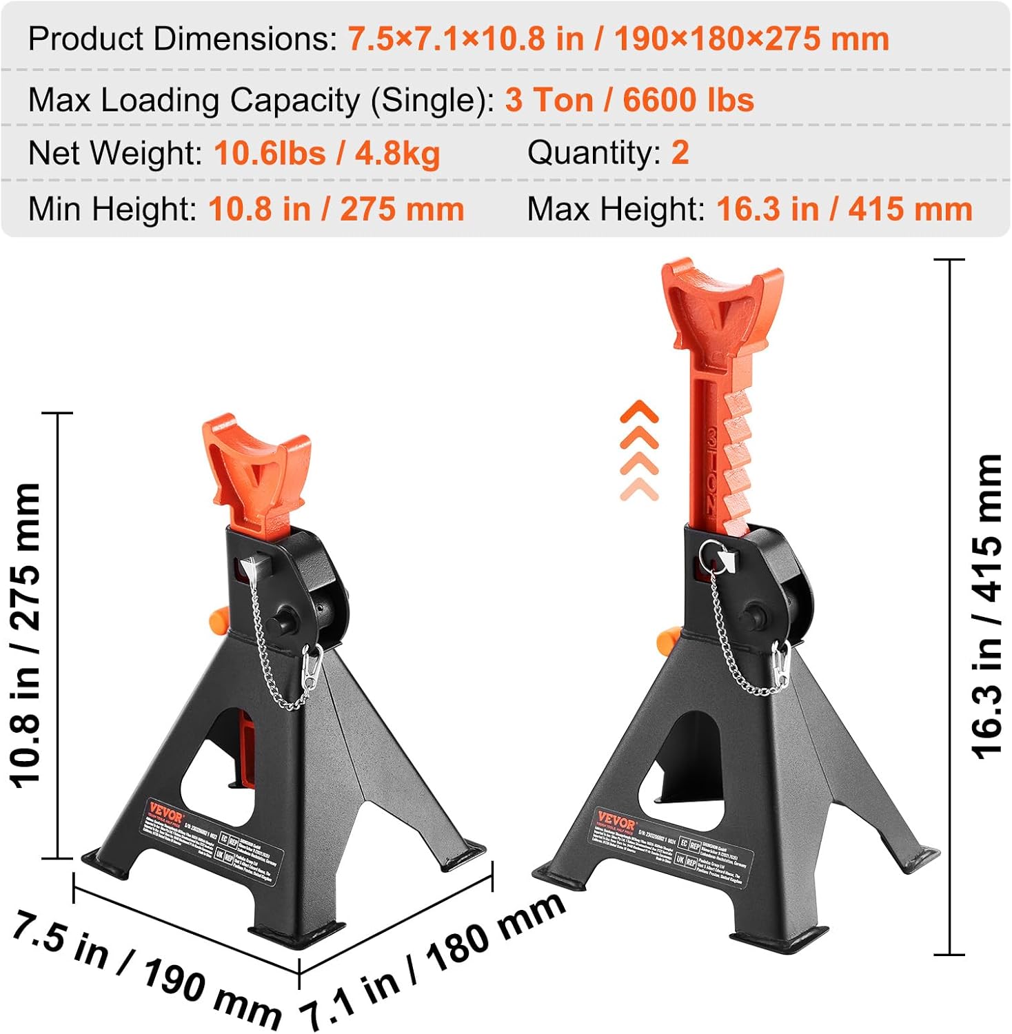 Thumbnail 6 de VEVOR 3 Ton Jack Stands