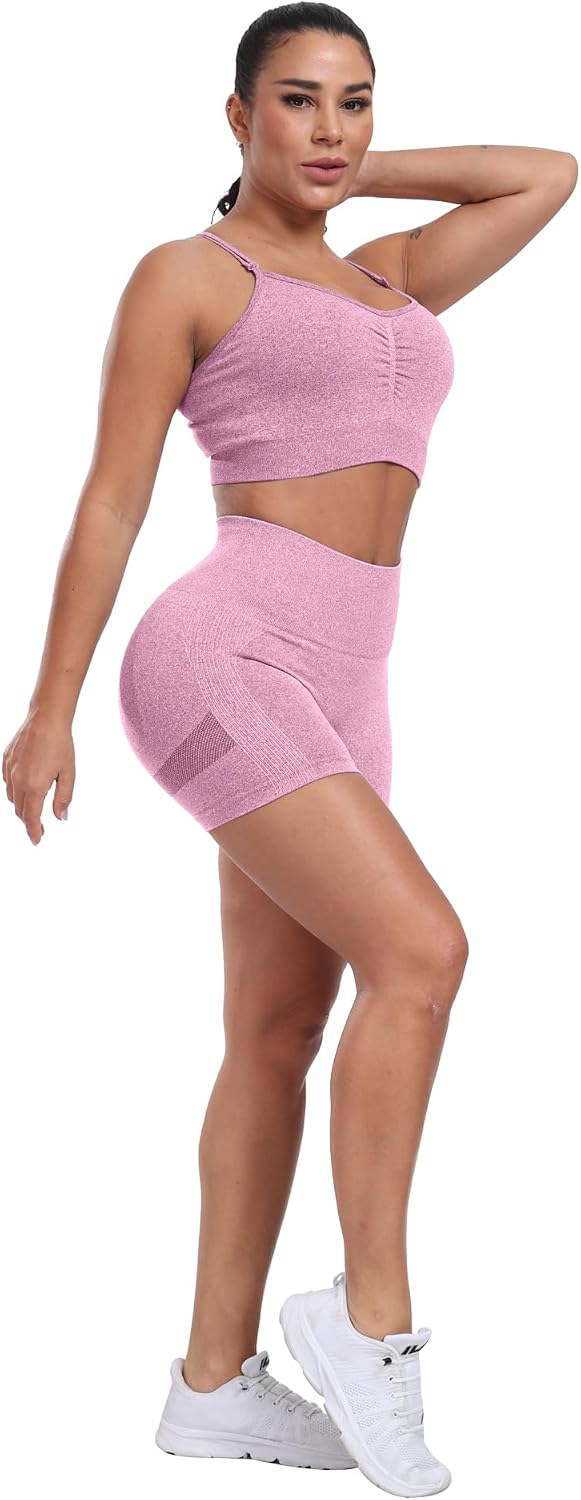 Detalle de CHRLEISURE Women’s 4-Pack Workout Gym Shorts (High-Waisted, Seamless Scrunch & Butt Lifting)