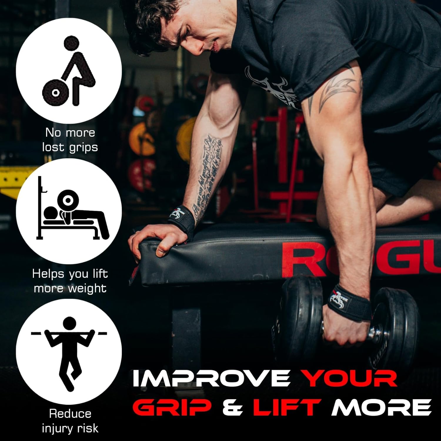 Thumbnail 3 de BEAST RAGE Weight Lifting Straps, Padded 1 pair 🏋