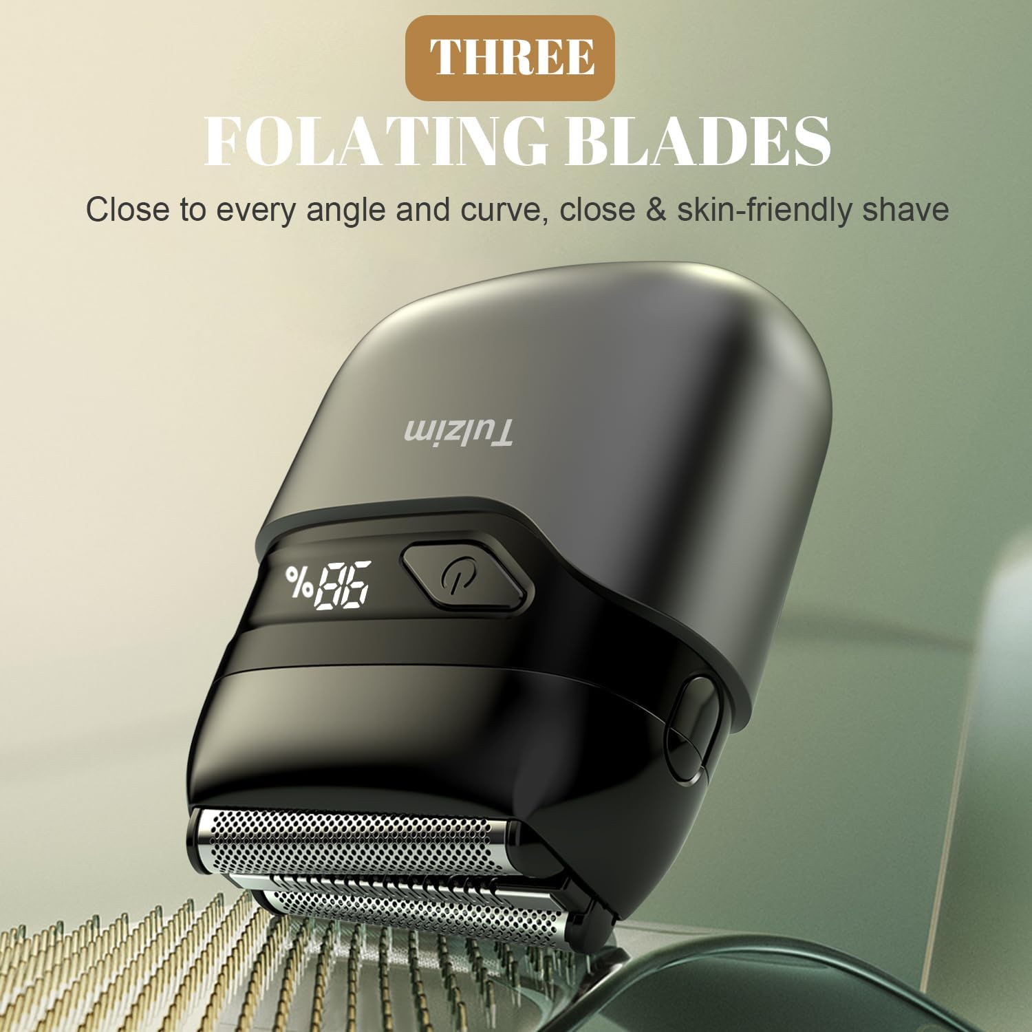 Detalle de Tulzim Electric Foil Shaver for Men: Cordless Wet/Dry Razor with 3 Floating Blades & 100-Min Runtime