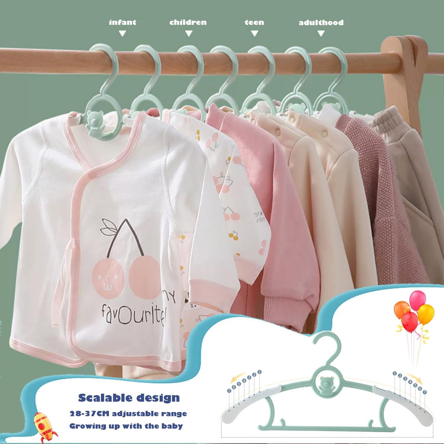 Thumbnail 4 de JSF Mitwachsende Kleiderbügel Kinder, Set20 – stapelbare Hakenbügel mit rutschfestem Design (Grau + Weiss)