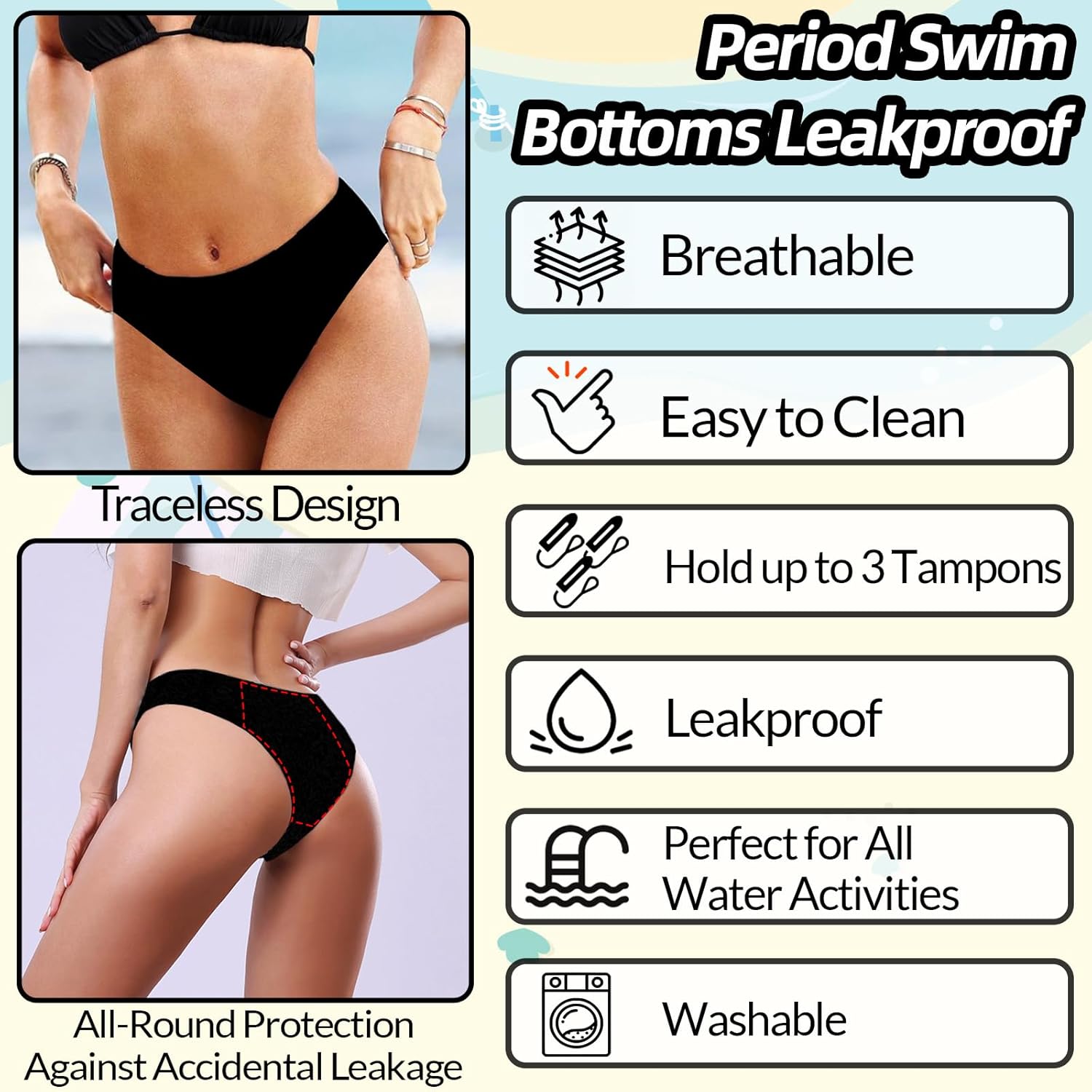 Thumbnail 2 de Period Pants for Women Swimming: 4Ply Leakproof, Traceless Menstrual Swim Bottoms