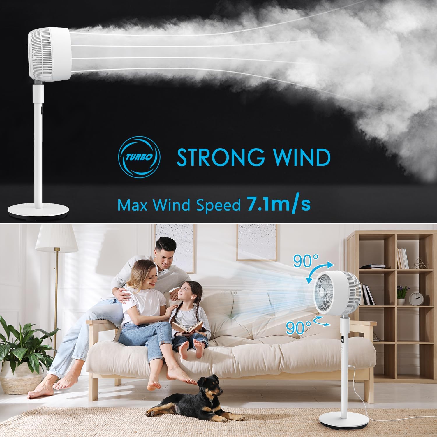 Thumbnail 1 de berssen DC Pedestal Fan: 3D Standing Fan with Remote, 12 Speeds, 100cm/68cm Height, Quiet 25dB