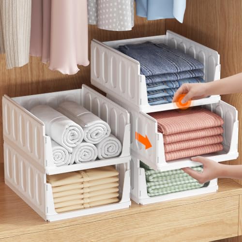Lifewit organizador de armario apilable, 5 cajas deslizantes de 24 L en blanco