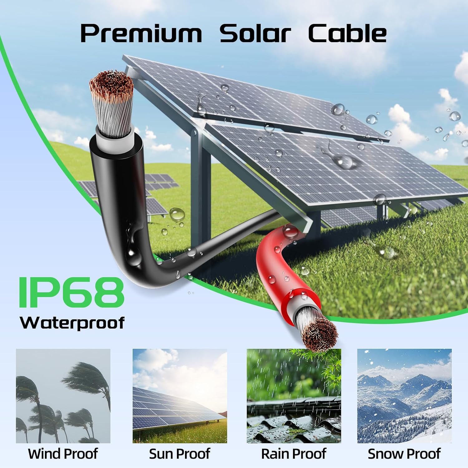 Detalle 2 de Bateria Power Solar Panel Wire 100Ft Black & 100Ft Red Kit, 10AWG (6mm²) Tinned Copper Outdoor Solar Extension Cable