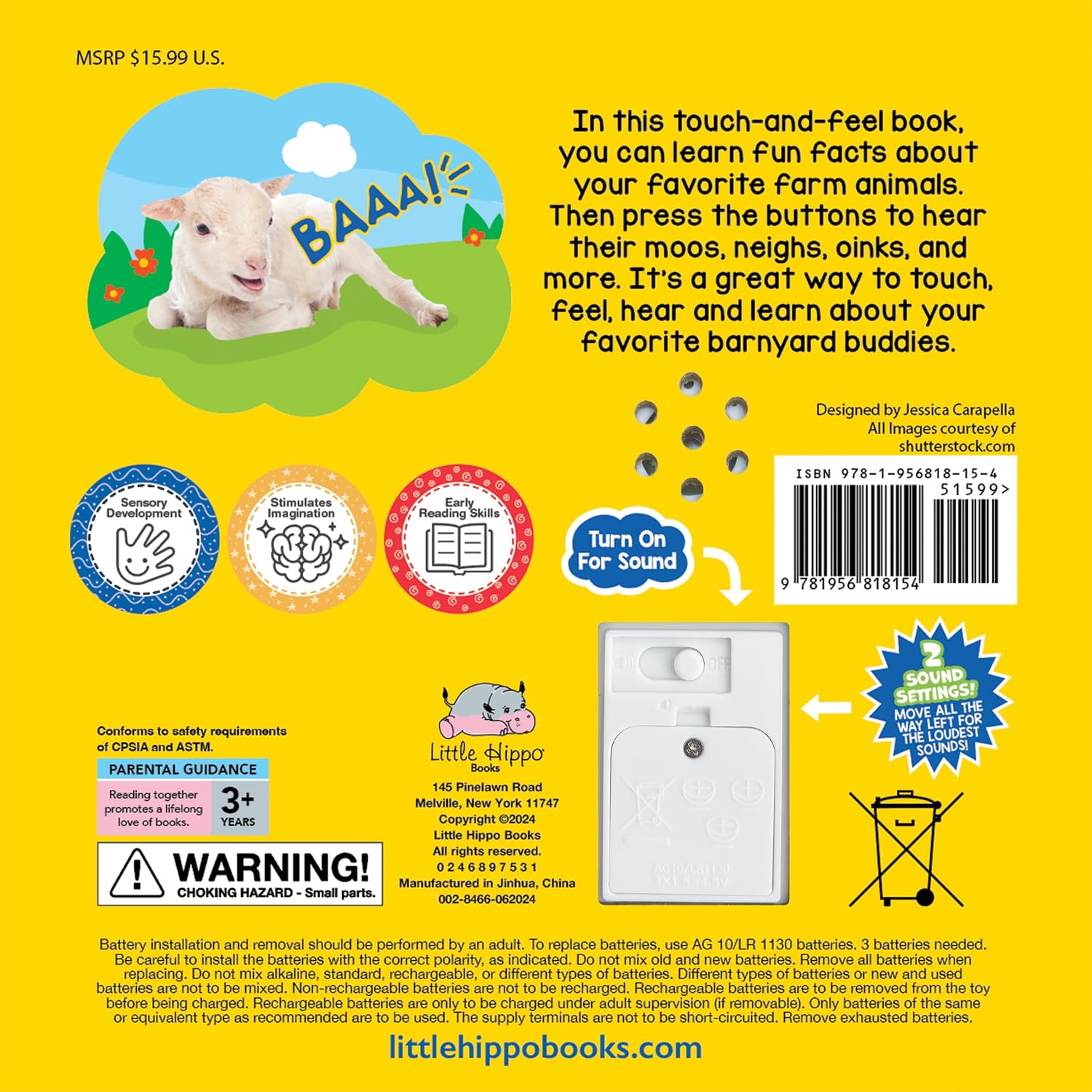 Detalle de Little Hippo Books Farm Animals Touch-and-Feel Sound Book for Babies and Toddlers