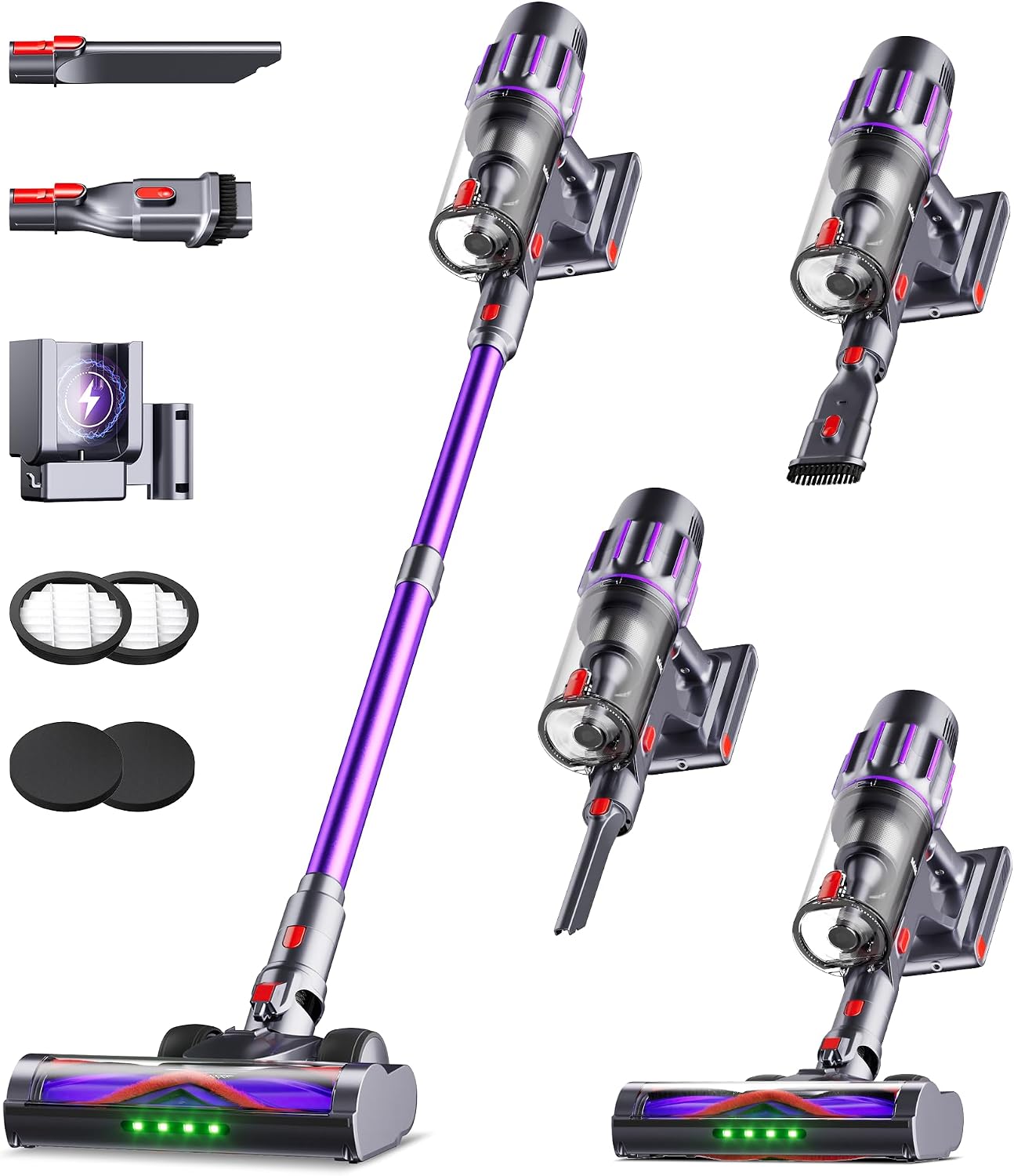 Detalle de Zemmio ZM001 Cordless Stick Vacuum, 55 kPa Suction, 1.8L Cup, OLED Display