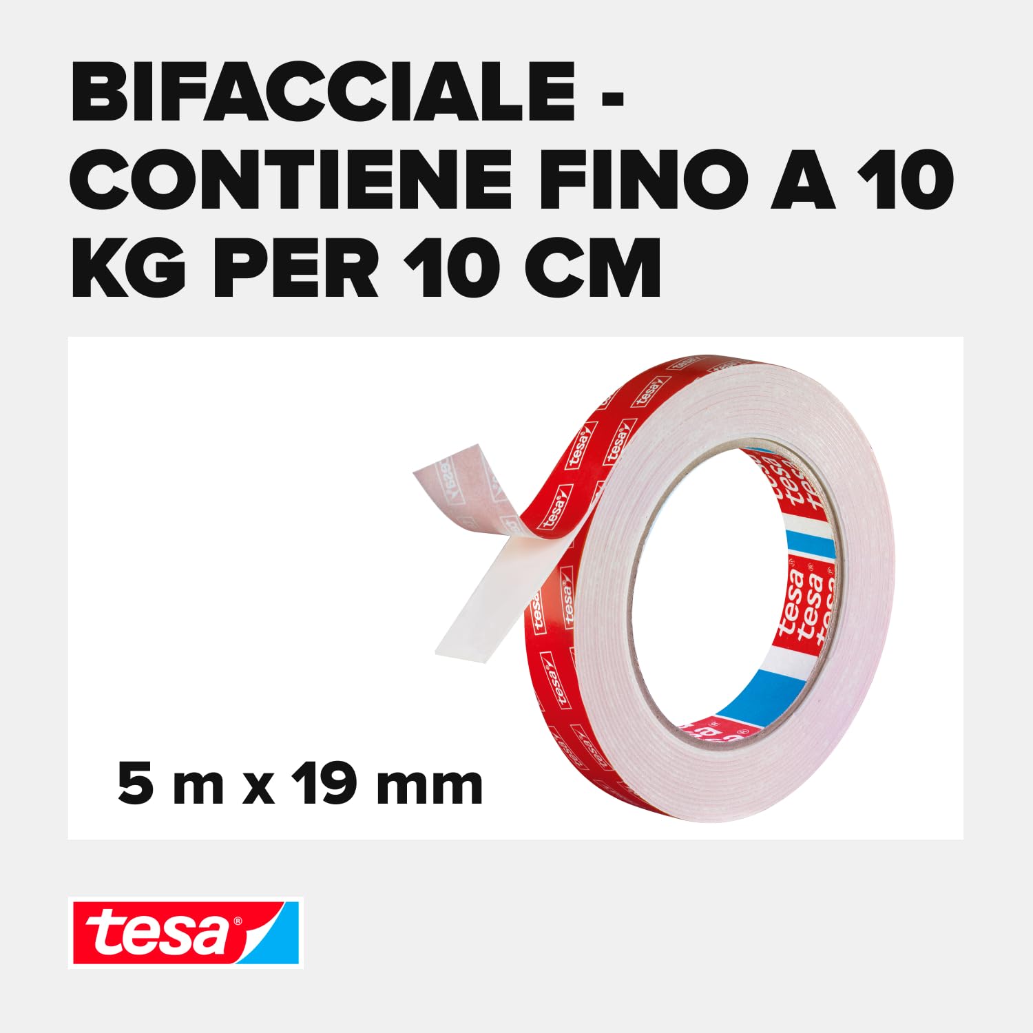 Detalle de tesa Powerbond Ultrastrong Nastro Biadesivo per Fissaggio, 5 m x 19 mm – robusto e versatile