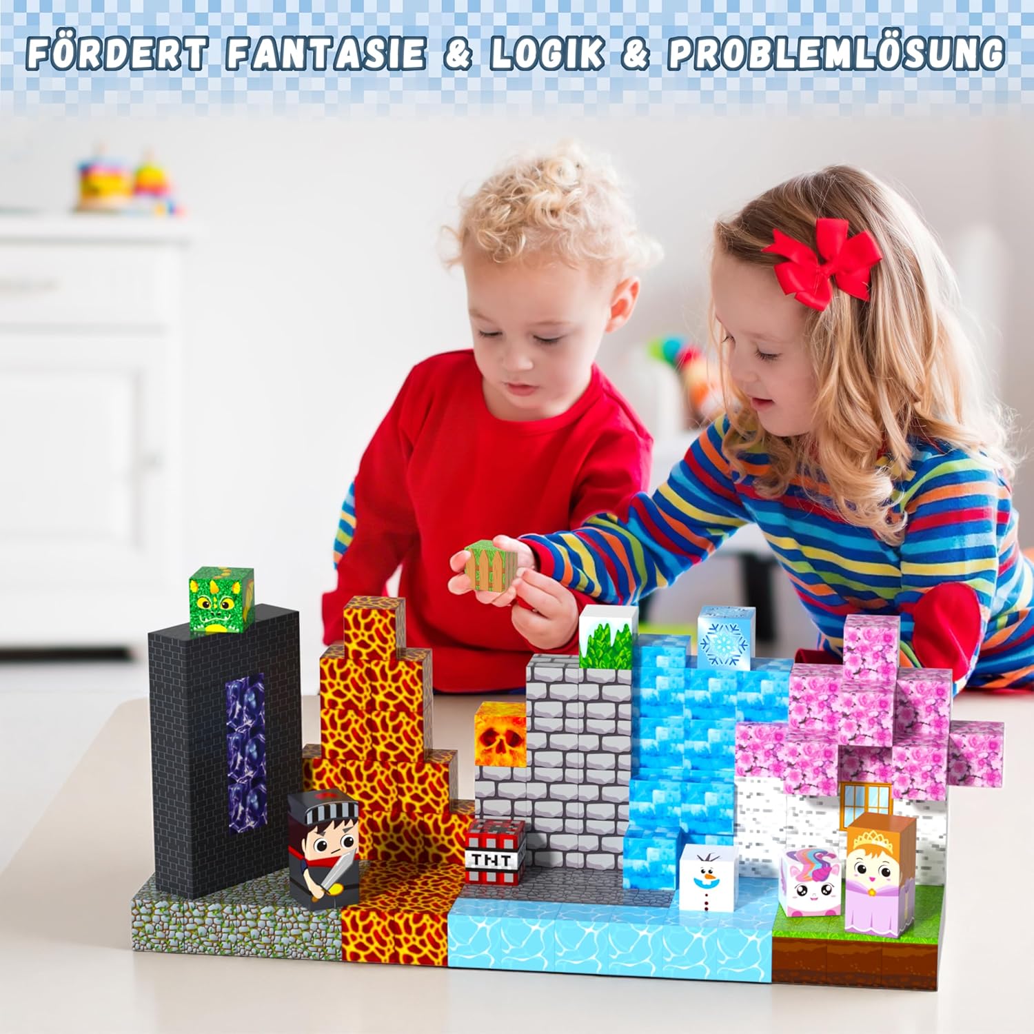 Detalle 2 de Trozvyn Magnetische Bausteine Lavawald Set – 150 Teile, STEM-Spielzeug für Kinder ab 3+, Wald-Lava-Gletscher-Tiere