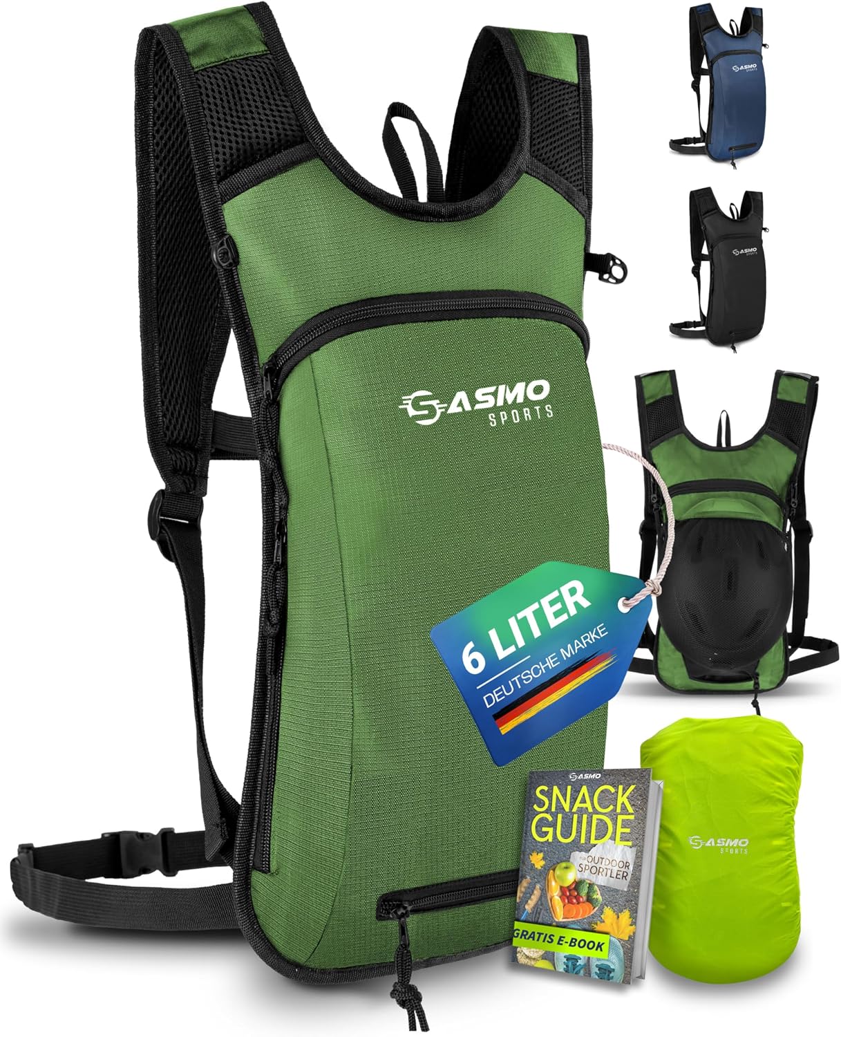 Detalle de SASMO Fahrradrucksack klein 6L (Grün) – Thermofach, Helmnetz & wasserdichtes Design