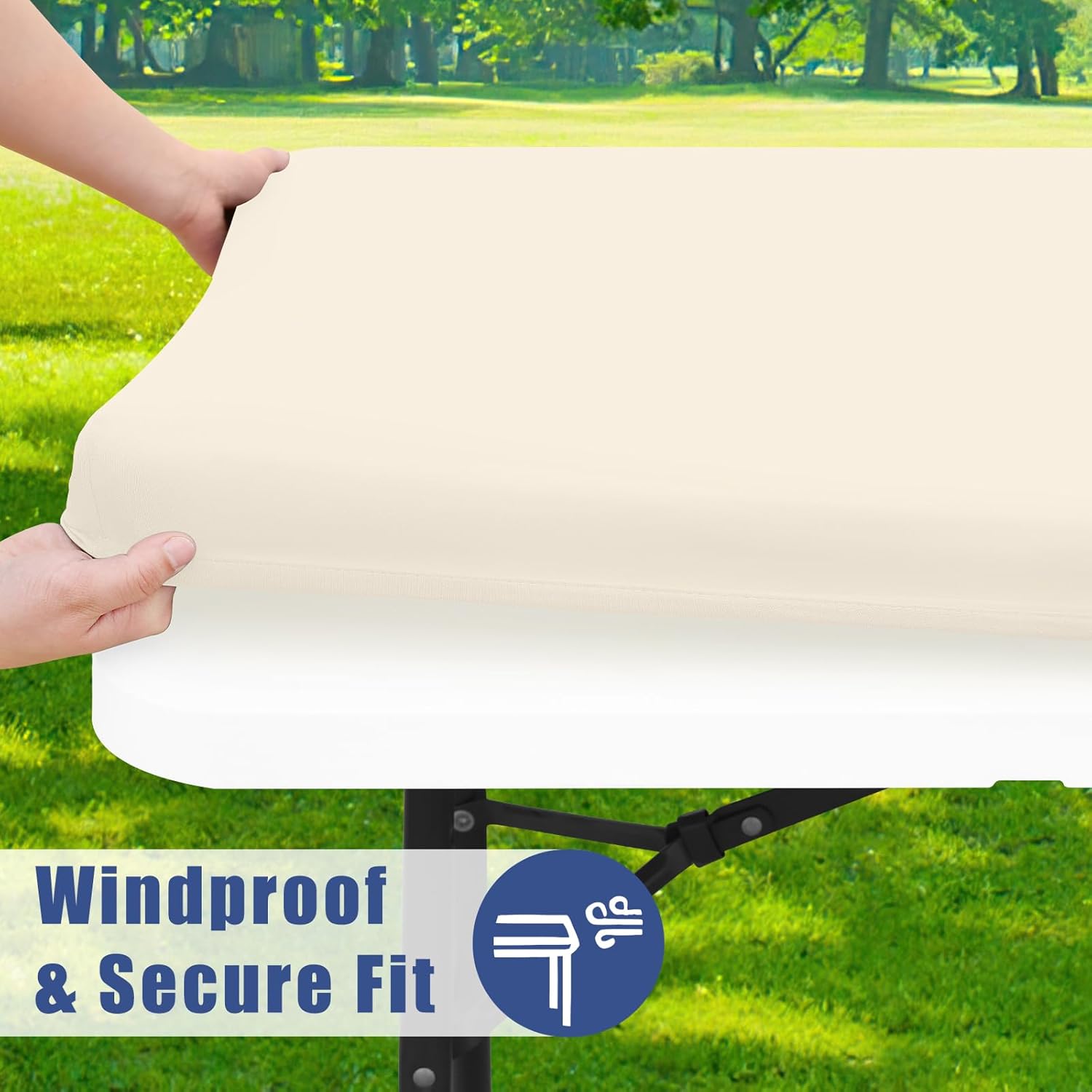 Detalle de Moosfor Spandex 6 Foot Rectangle Table Cloth – Champagne Elastic Fitted Cover (30" x 72")