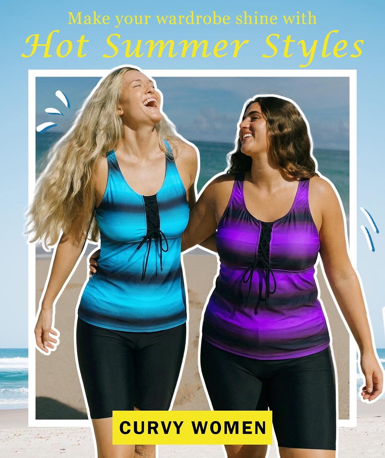 Detalle de LALAGEN Plus Size Tankini Swimsuit Set (S-5X) with Rash Guard Capris