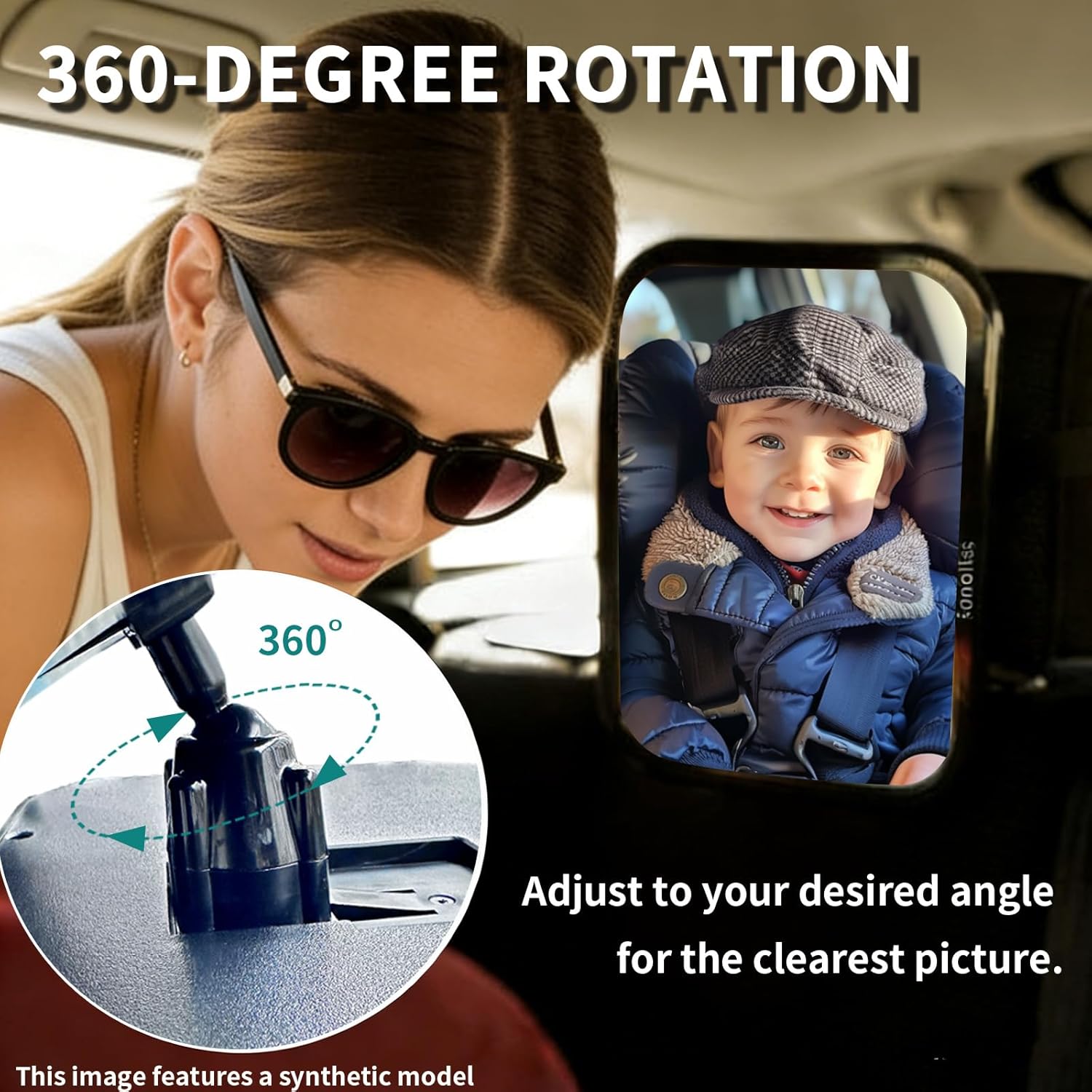 Detalle de Funbliss Baby Spiegel Auto – 360° drehbar, bruchsicheres Acrylglas, robuste Gurte