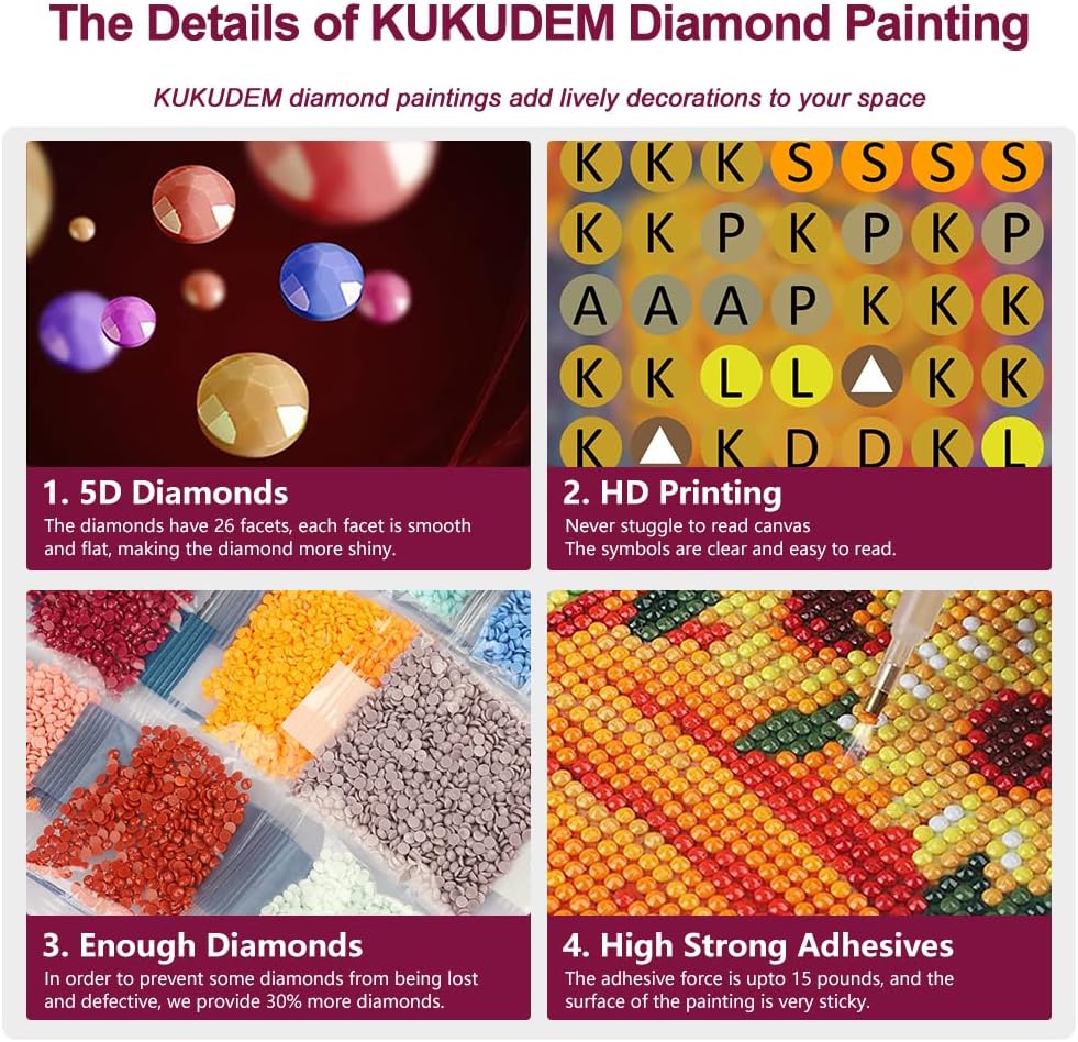 Thumbnail 4 de KUKUDEM Cat Diamond Painting Kit, 12x12-Inch Canvas with Round 5D Gems