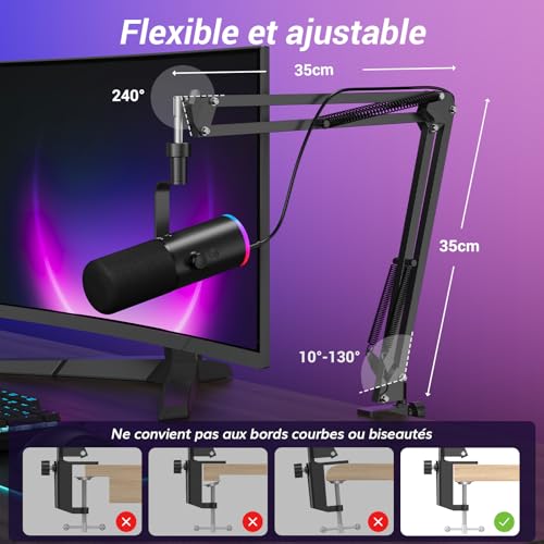 Thumbnail 7 de TONOR TD510 AIR H+ Micro Gaming Dynamique pour PC — Microphone Cardioïde USB/XLR avec Bras, RGB et Annulation IA