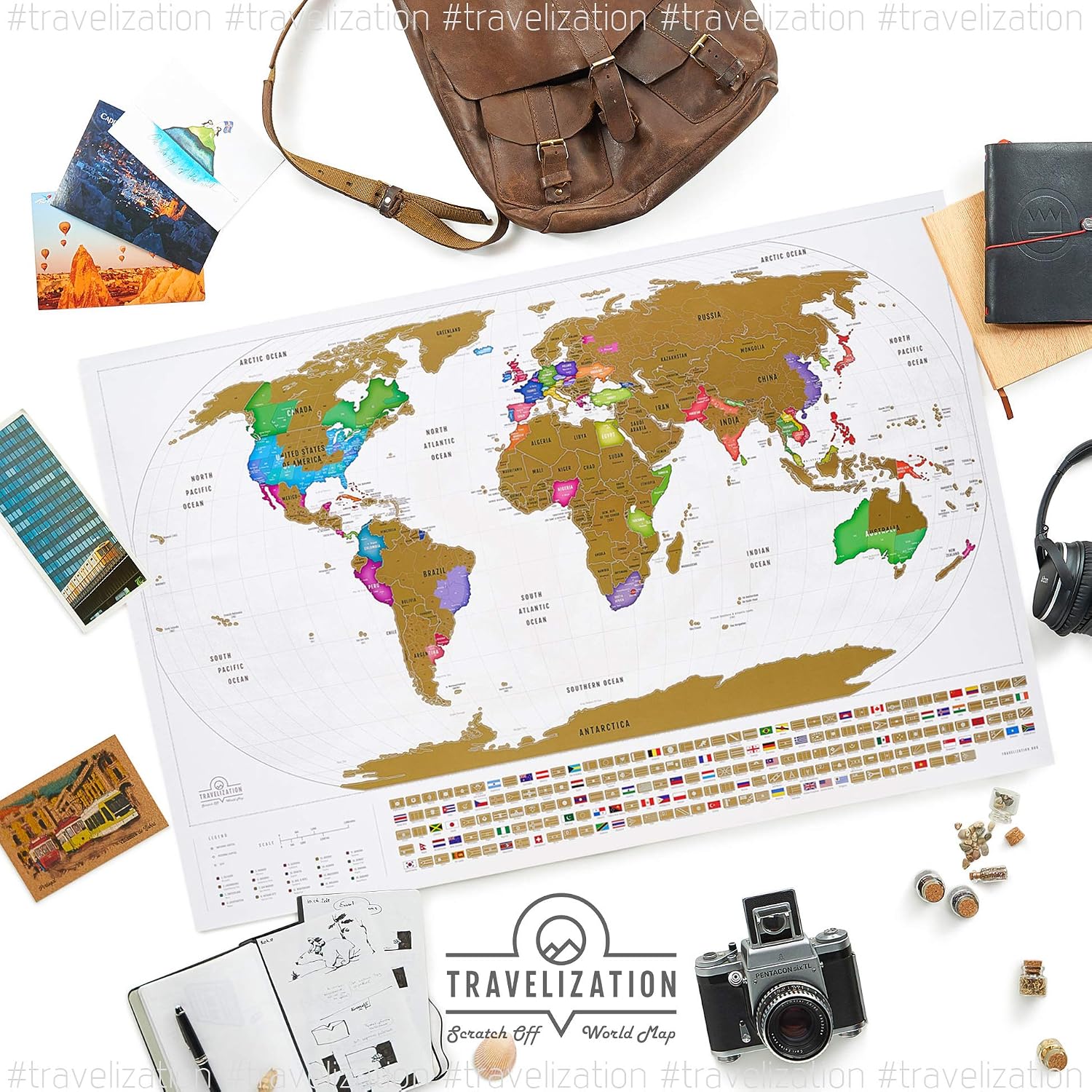 Thumbnail 6 de Travelization スクラッチオフ世界地図 36 x 24インチ、国旗・米国の州と地域を掲載