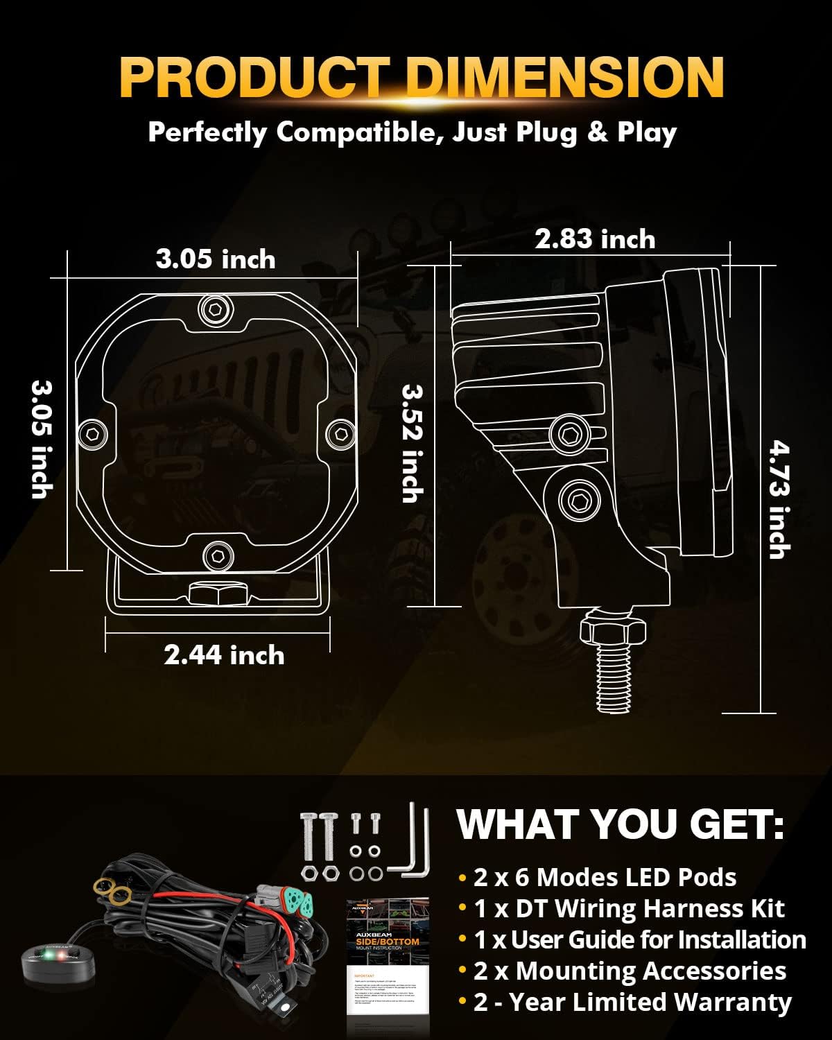 Detalle 2 de Auxbeam XP-Ultra 3 Inch 96W LED Pods amber white