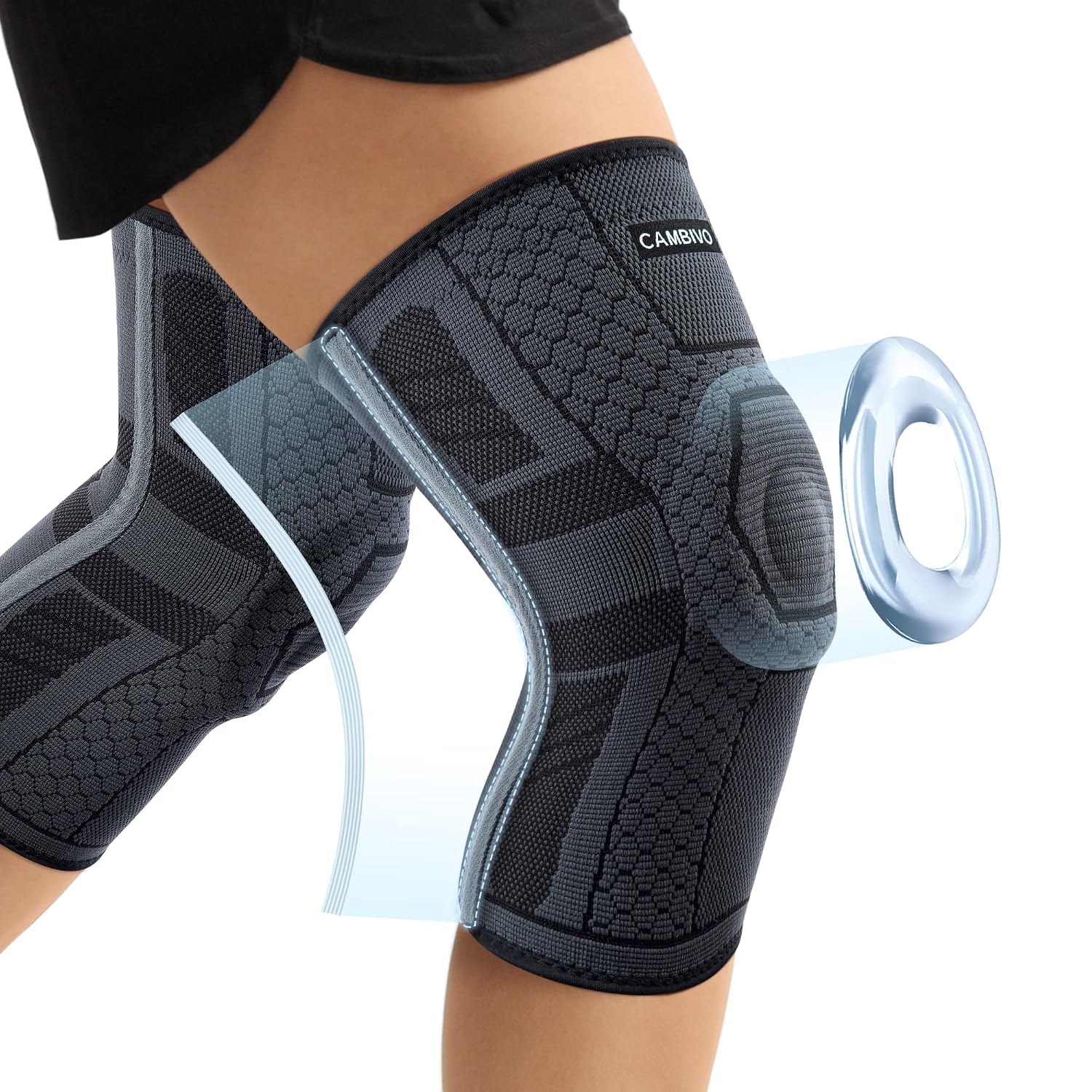 Detalle de CAMBIVO NS40 kniebrace, set van 2 met gelpad en zijdelingse stabilisatoren