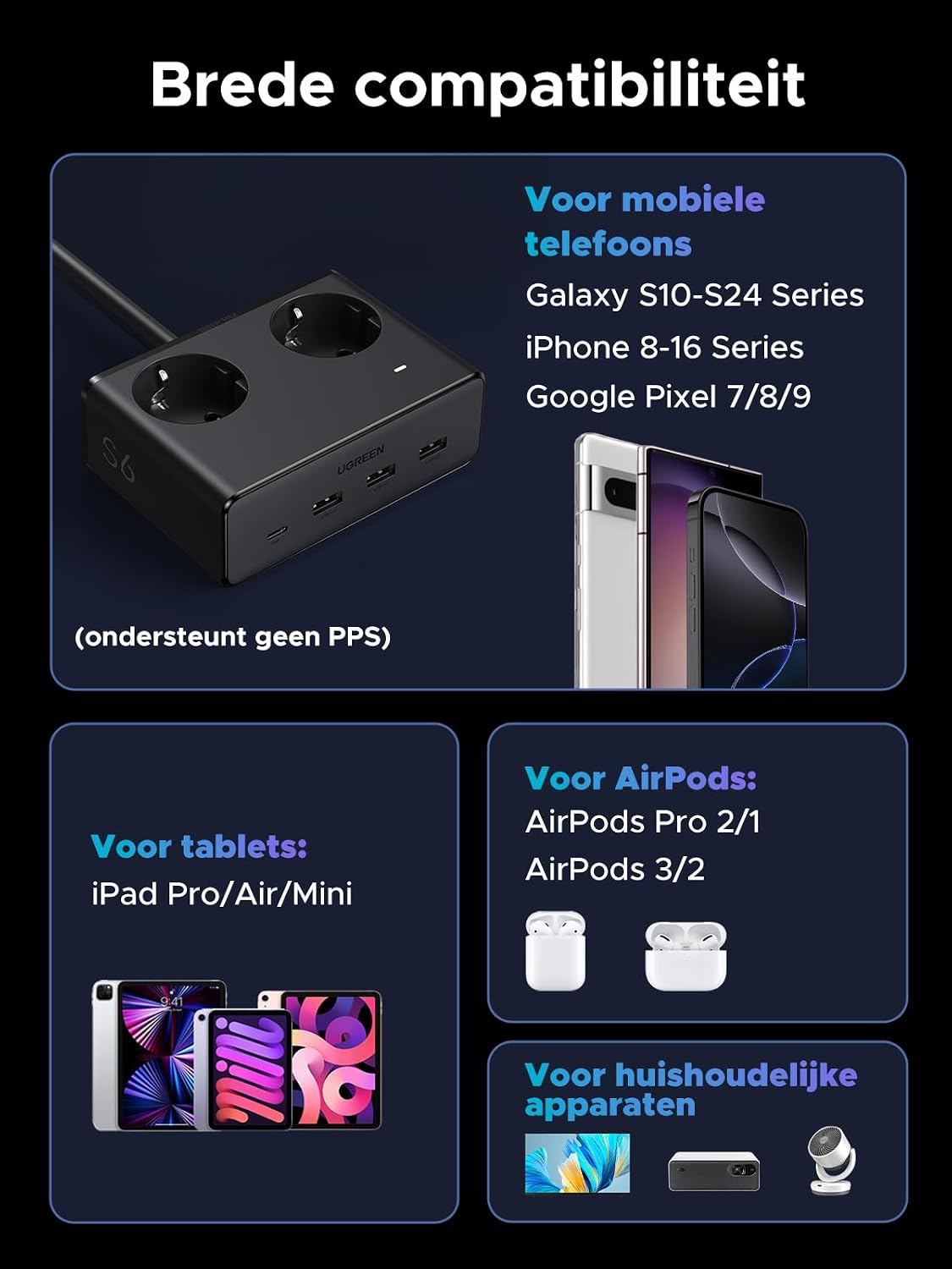 Thumbnail 6 de UGREEN 6-in-1 stekkerdoos met 20W USB-C, schakelaar en overspanningsbeveiliging