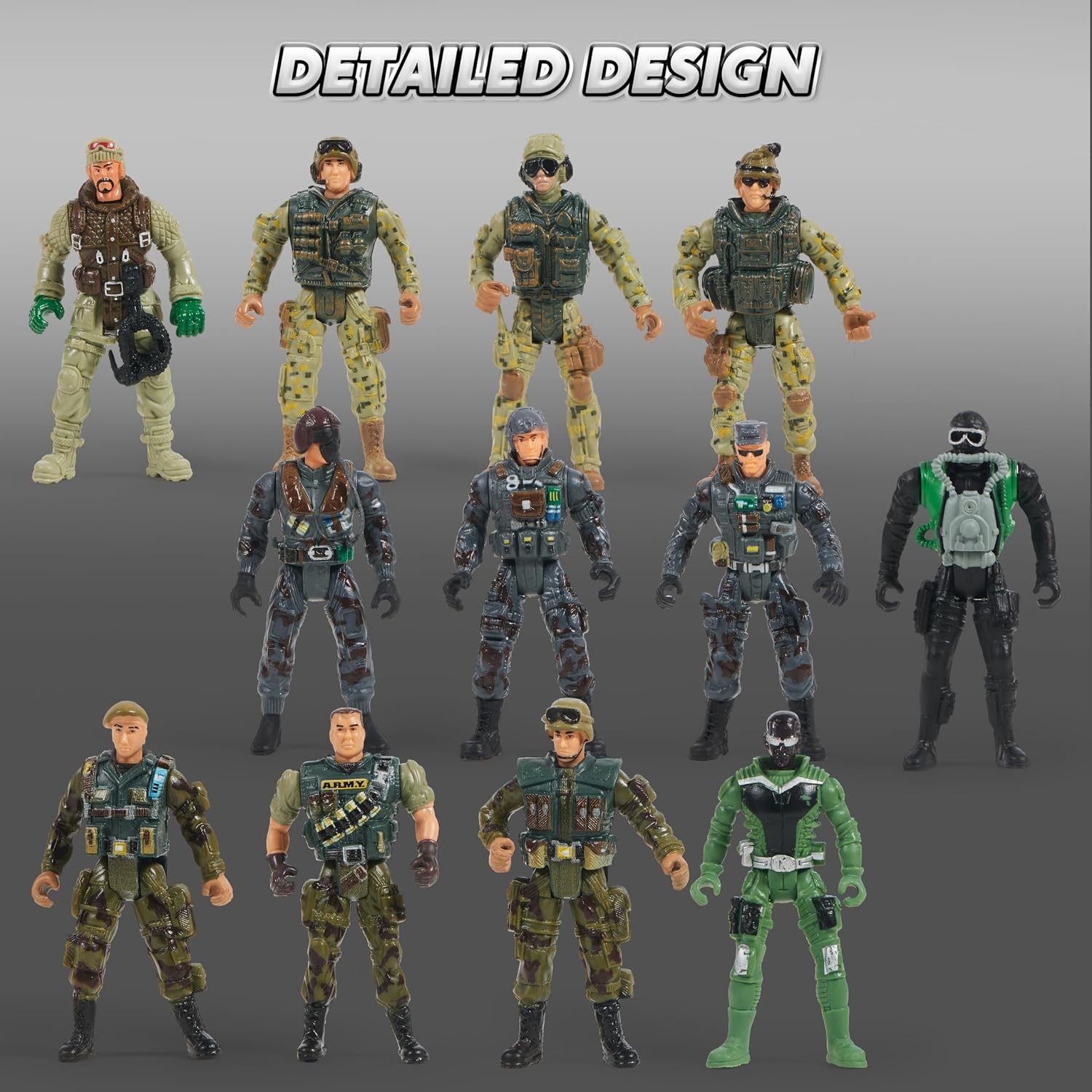 Detalle de JOYIN 16 PCs Army Men Playset with 12 Army Ranger Figures and Weapon Accessories