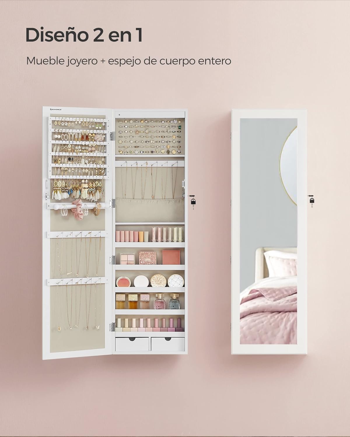 Detalle de SONGMICS JJC093W01 joyero de espejo 120 cm