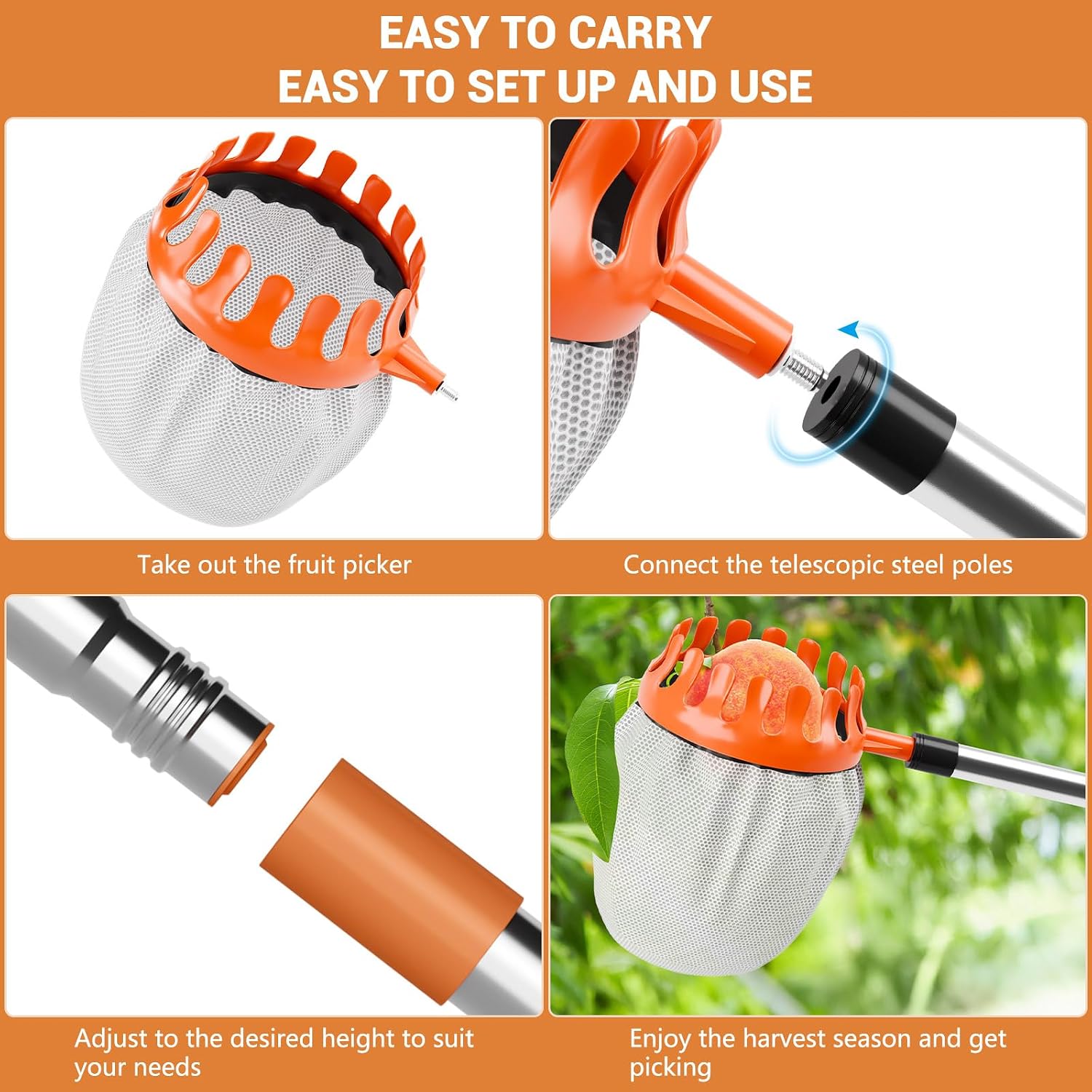 Thumbnail 4 de InemzTal Apple Picker Telescopic Fruit Picker with 16 cm Fabric Bag