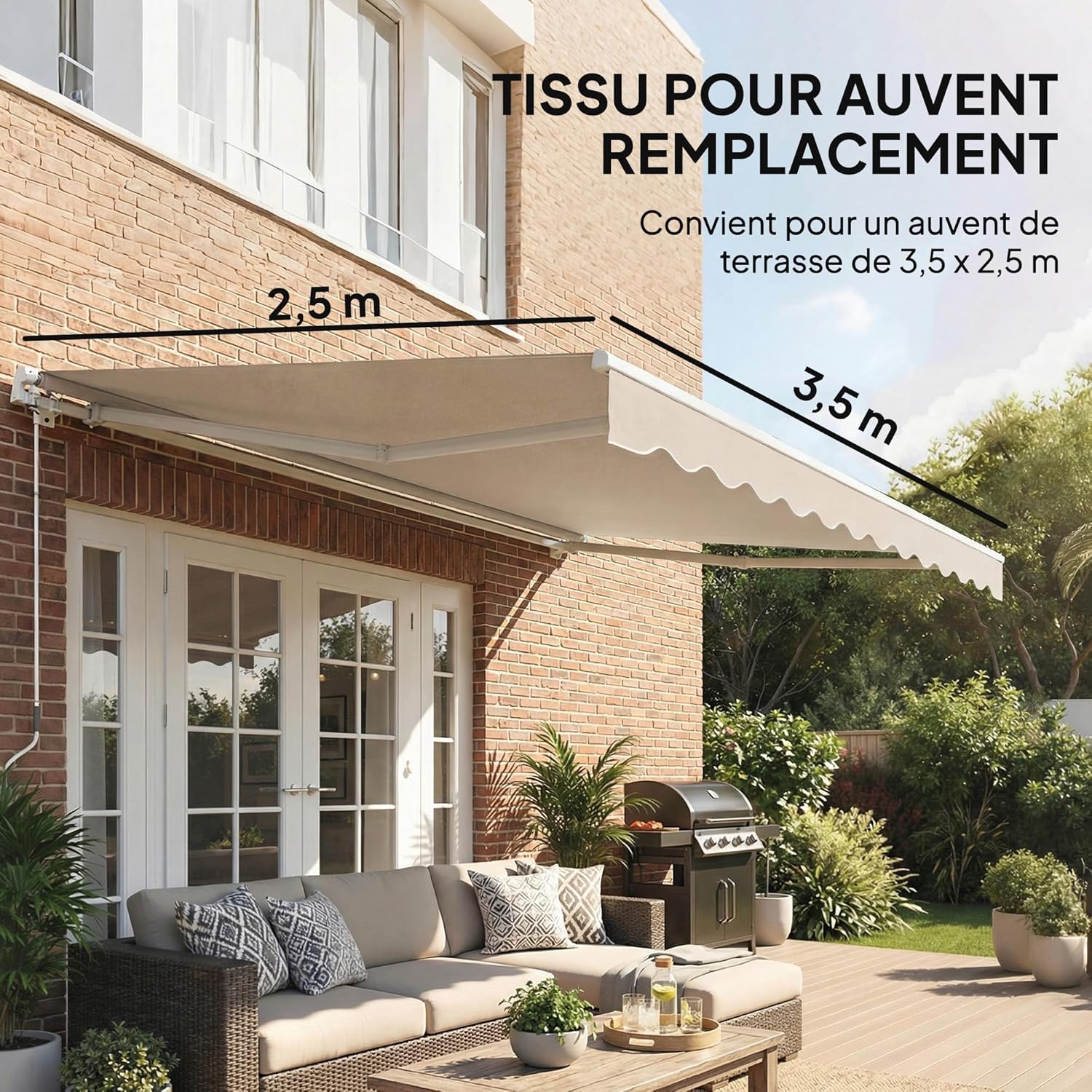 Thumbnail 2 de Outsunny Toile de rechange pour store banne avec lambrequin – déperlante, anti-UV, crème, compatible 3,5 x 2,5 m