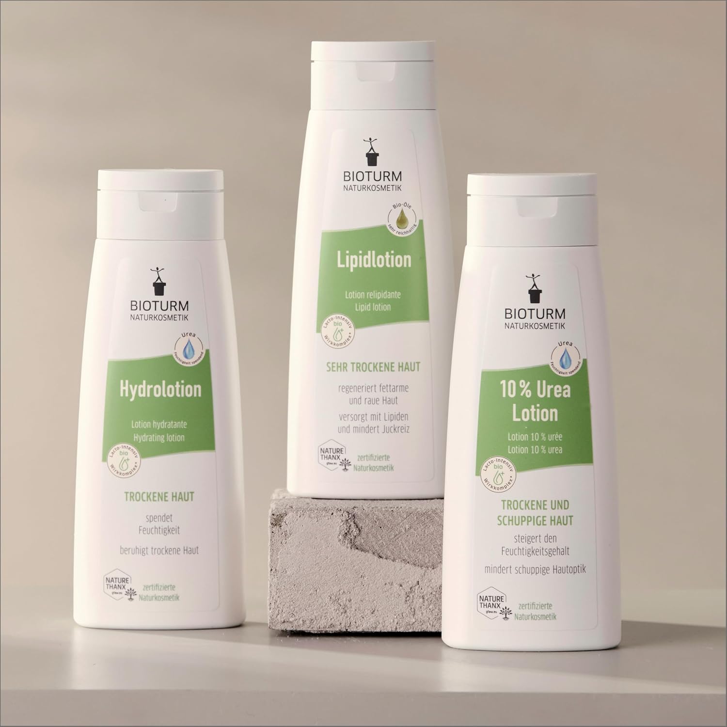 Detalle de BIOTURM Hydrolotion 500 ml – Leichte Bodylotion mit Urea & Panthenol für trockene Haut (Naturkosmetik, Made in Germany)