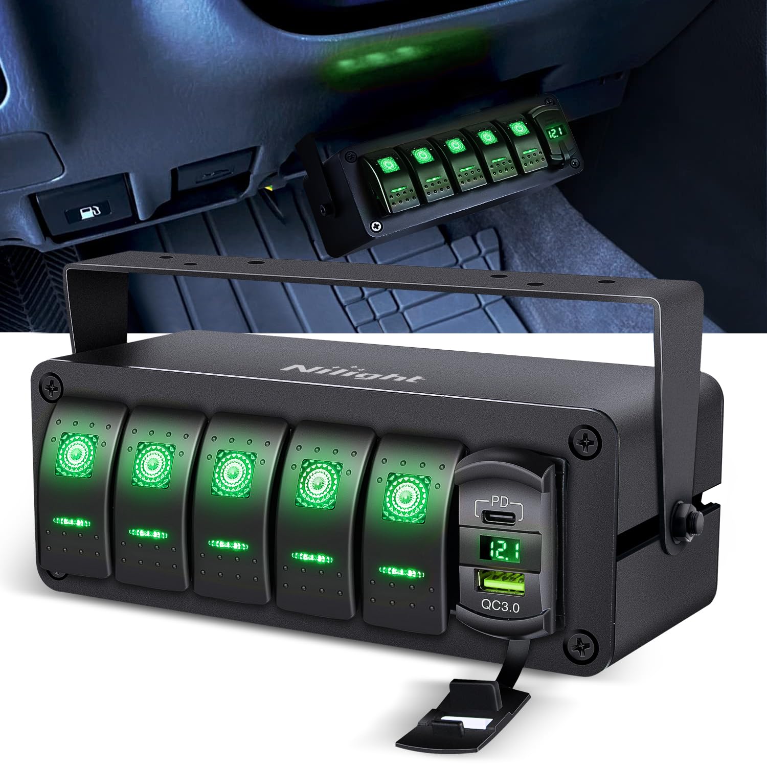 Nilight 5-Gang Rocker Switch Box, 12V