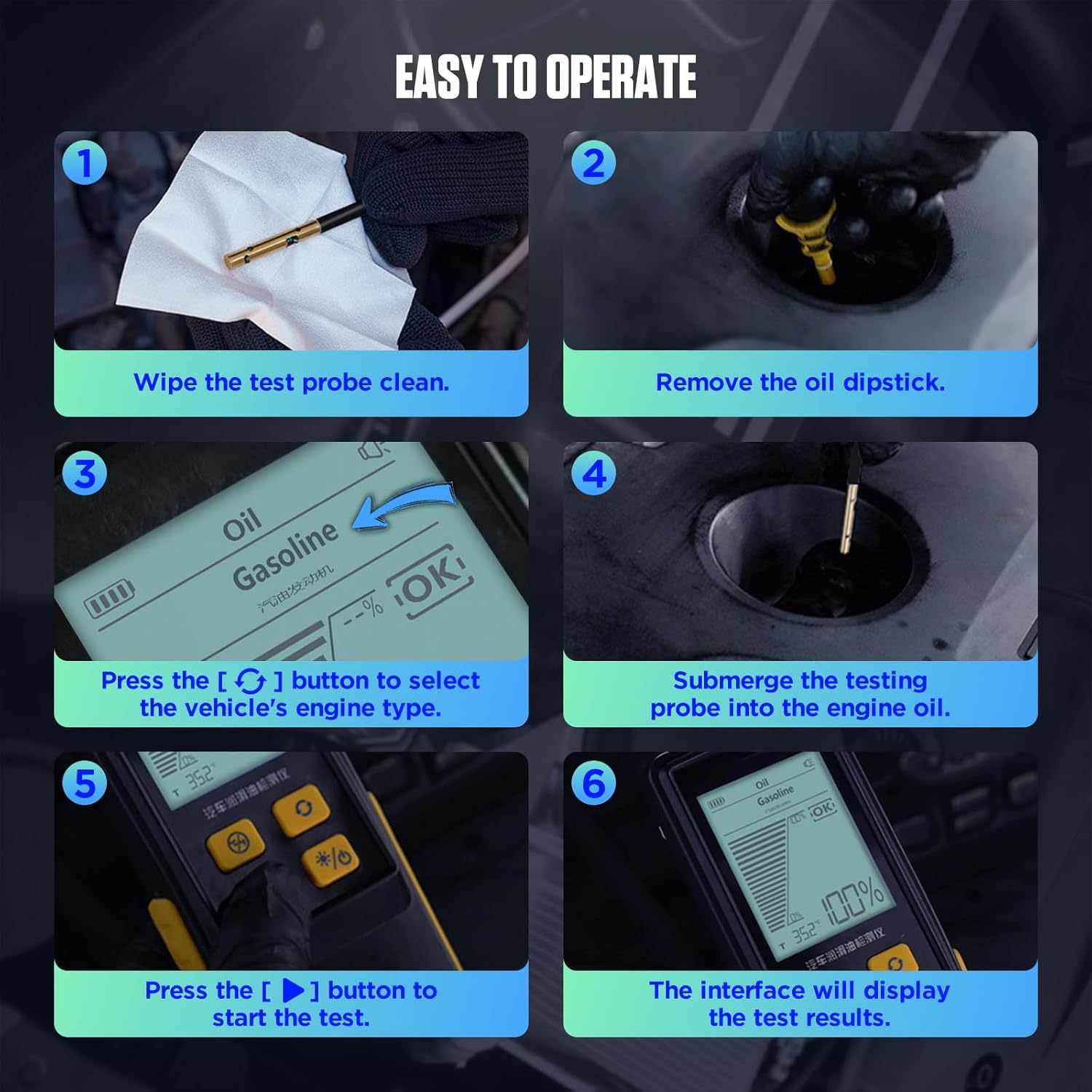 Detalle de AS503 Kit tester olio motore: tester qualità olio per benzina e diesel con sonda flessibile
