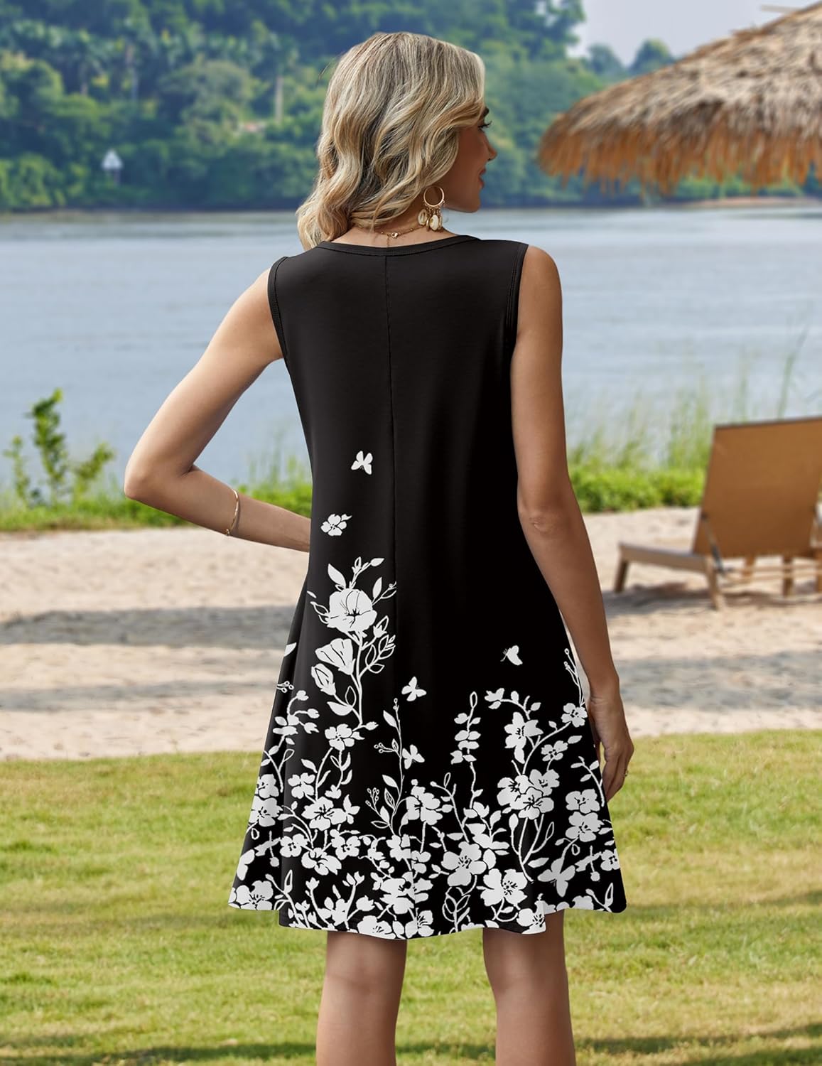 Detalle de Zeagoo 2026 Sleeveless Summer Floral T-Shirt Sundress with Pockets