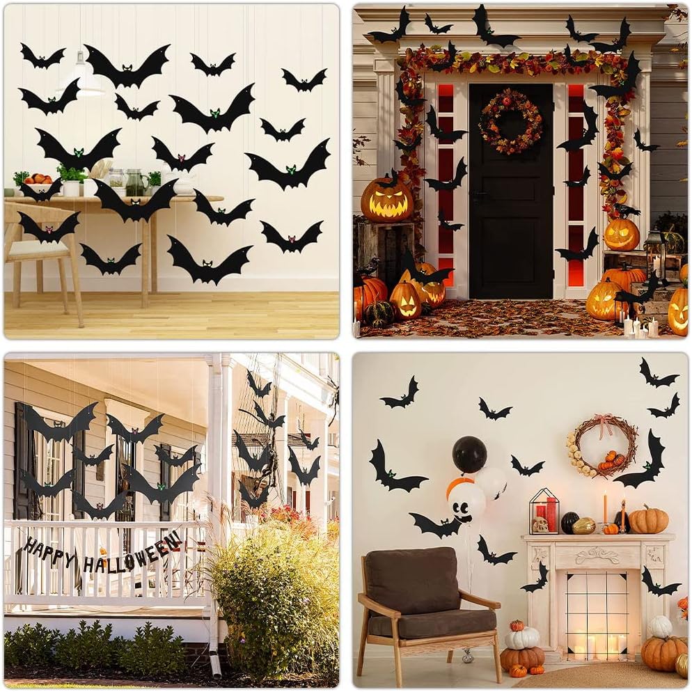 Detalle 1 de HaWeier Hanging Halloween Bats, 18-Piece Set with 3 Sizes and Eye Stickers