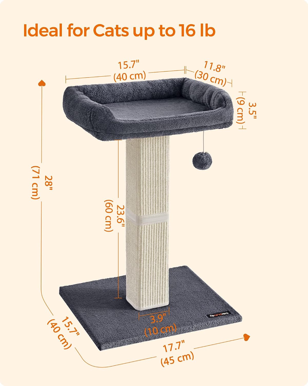 Detalle 2 de FEANDREA UPCA022G01 Cat Scratching Post with Sisal and Washable Perch