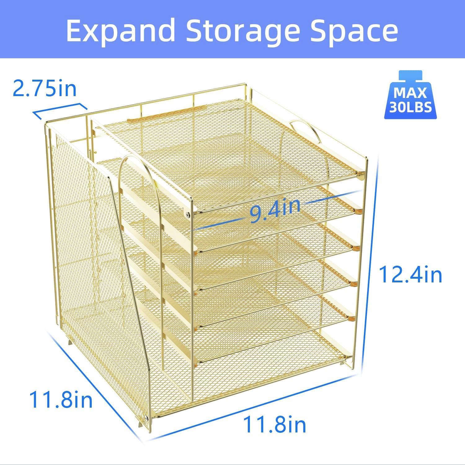 Detalle de gianotter 6T 6-Tier Paper Organizer with Magazine Holder, Gold Metal