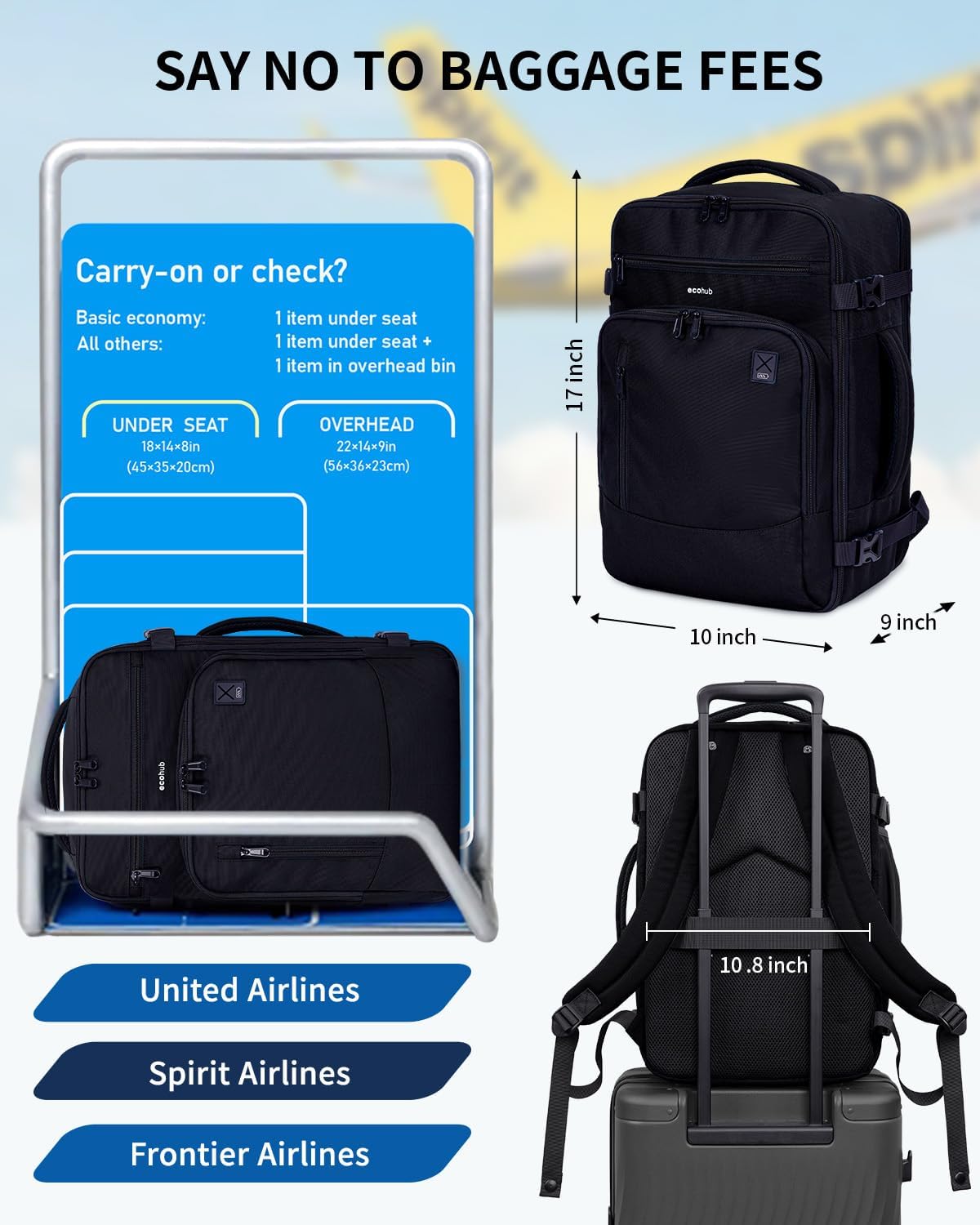 Thumbnail 1 de ECOHUB 17" Small Travel Backpack: Ultra-compact 25L Under-Seat Pack