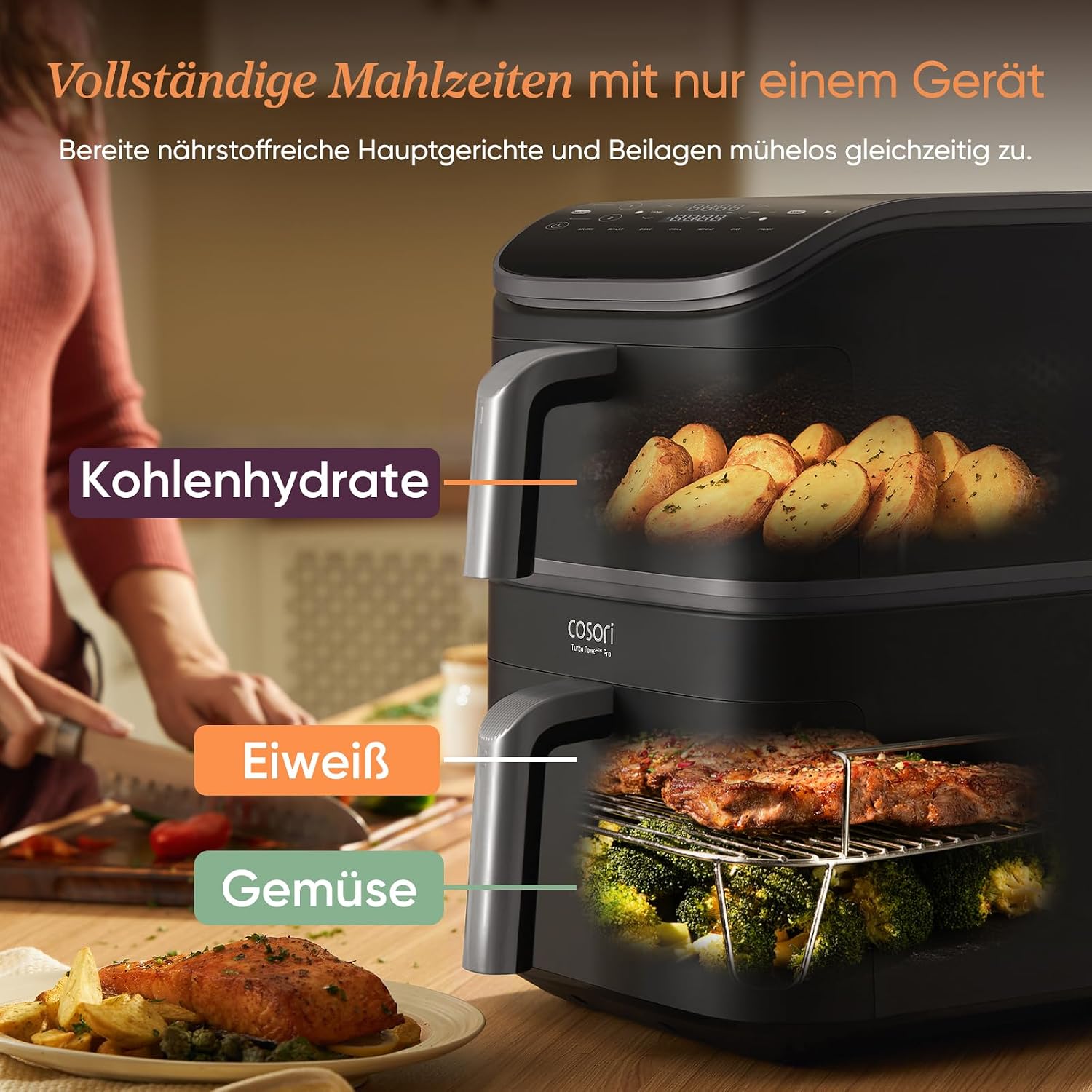 Detalle 2 de COSORI Turbo Tower Pro Airfryer Keramik 2-Kammern